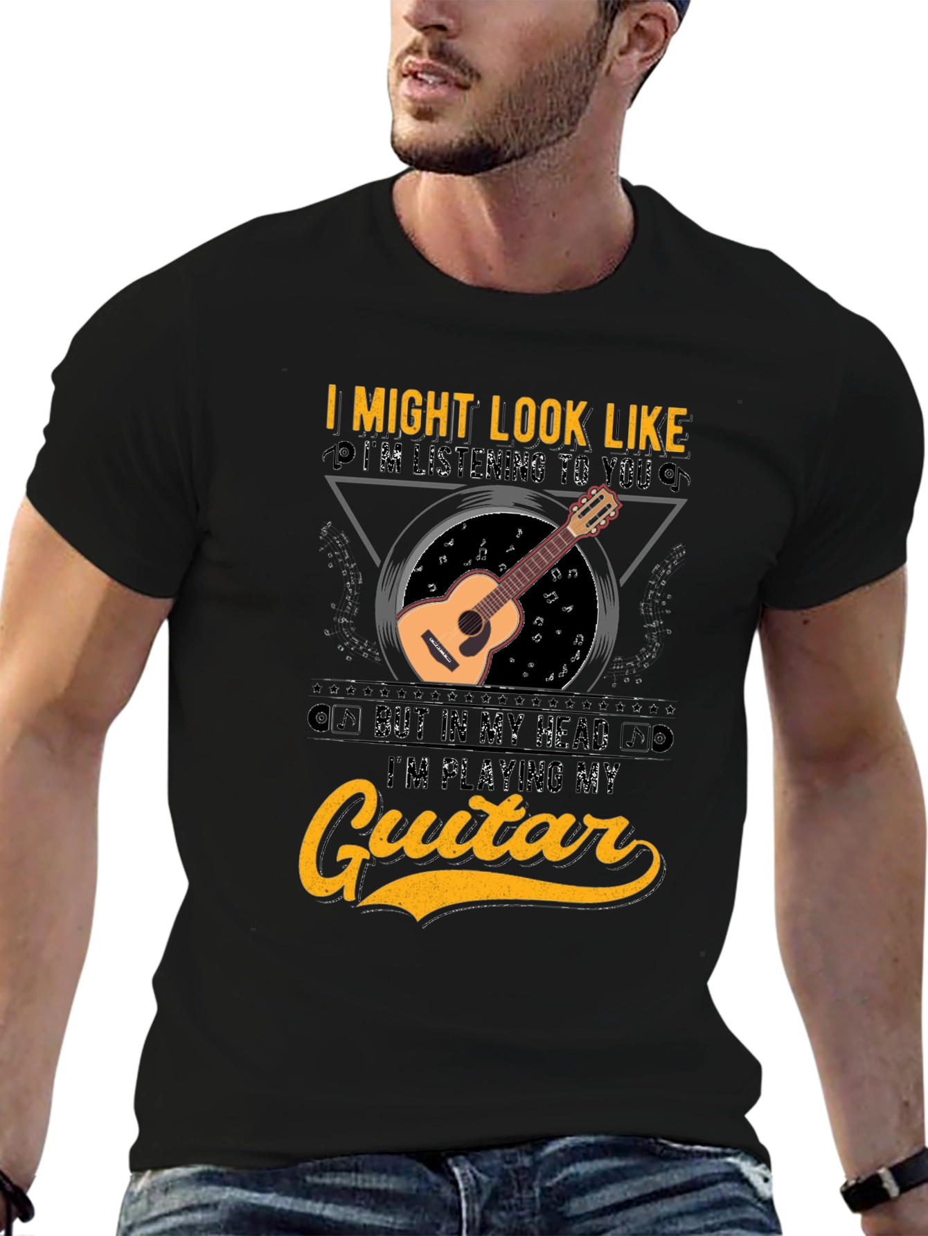 Black Guitar Lover T-Shirt - Musician Graphic Tee view 6