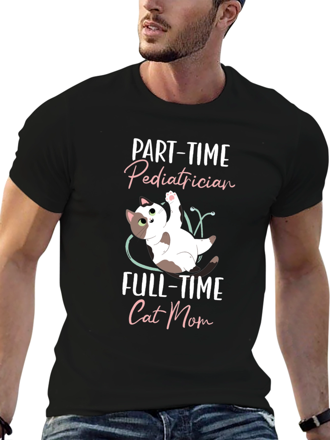 Black Pediatrician Cat Mom T-Shirt - Cute Cat Lover Tee view 6