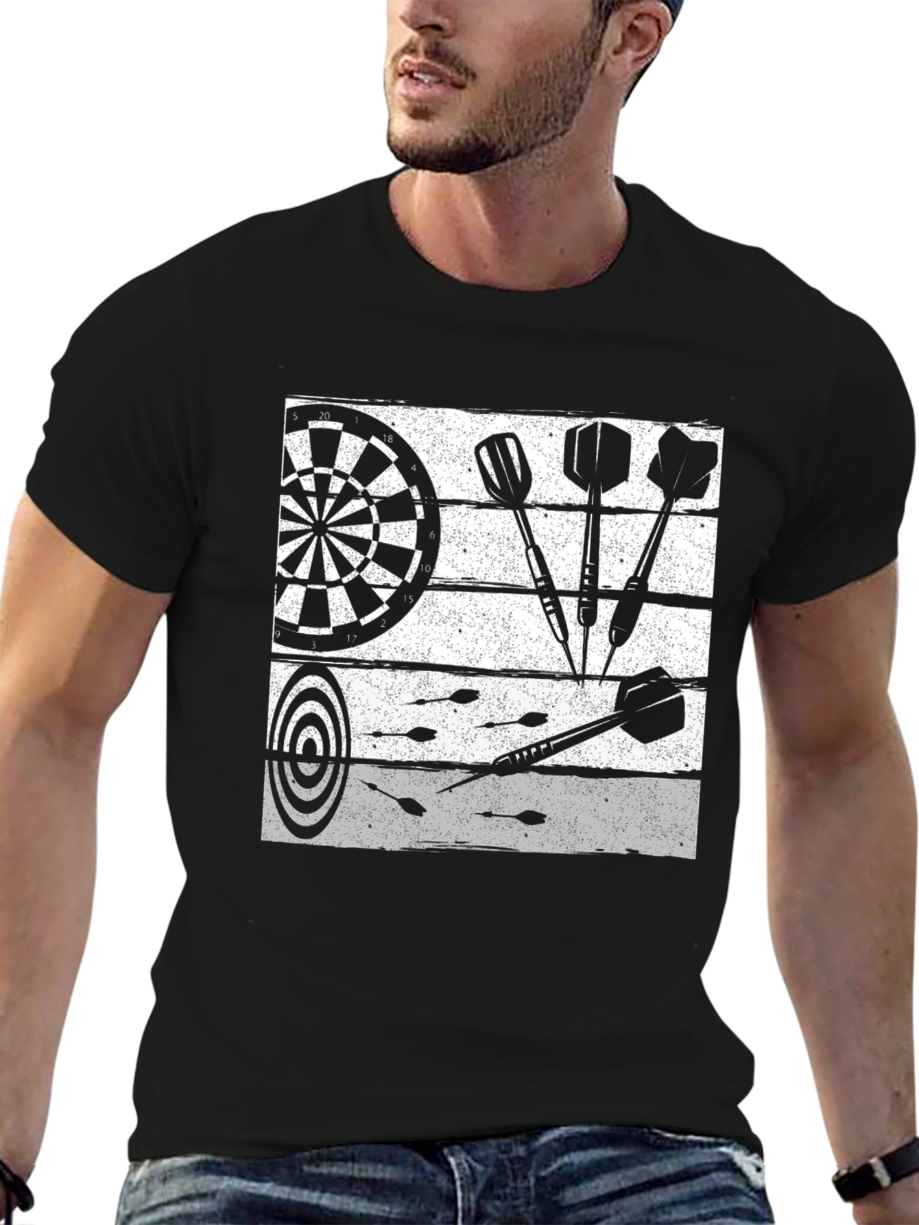 Black Darts Graphic T-Shirt - Black Cotton Tee view 6