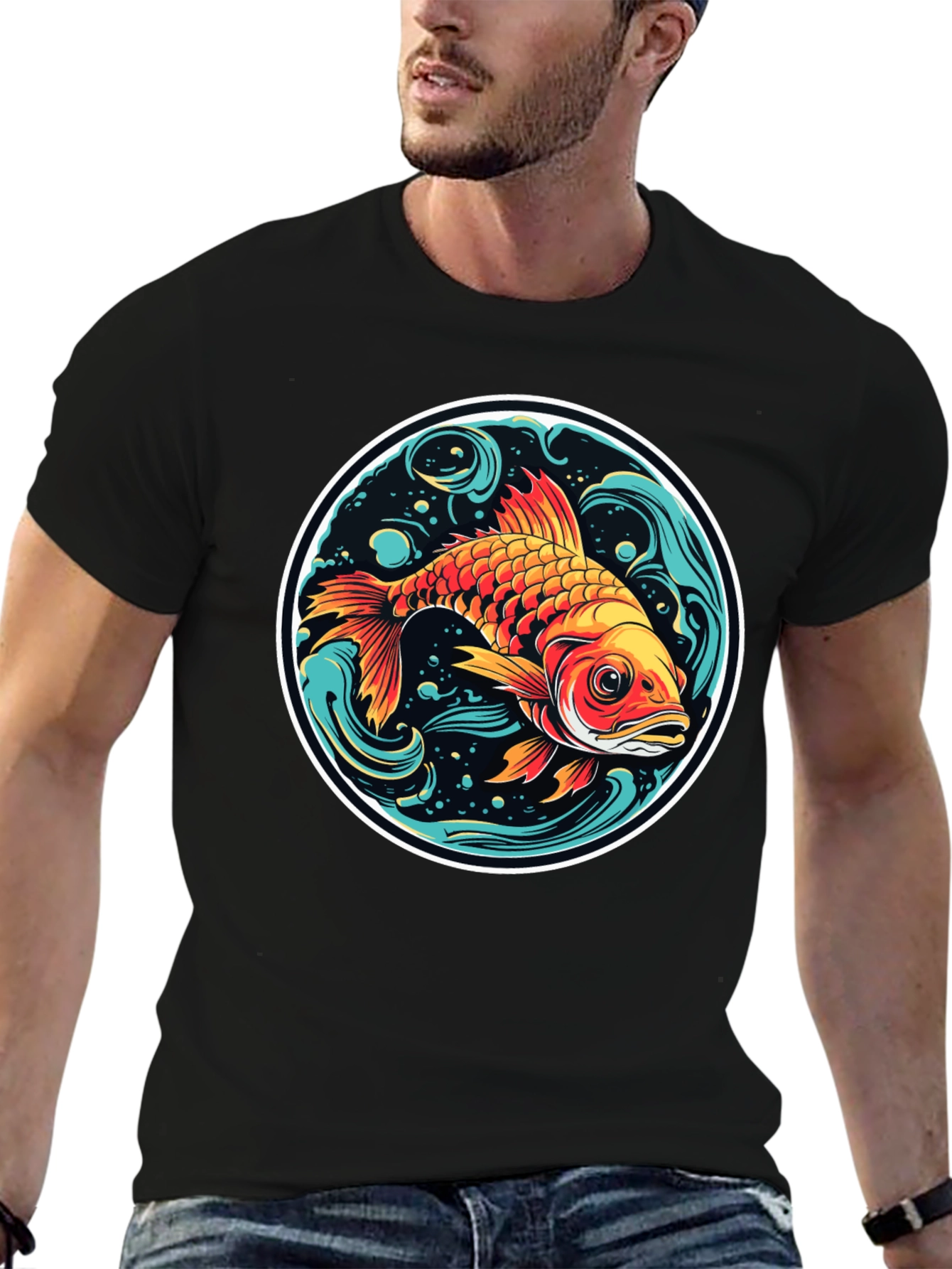 Black Koi Fish Graphic Tee - Black Cotton Blend view 6