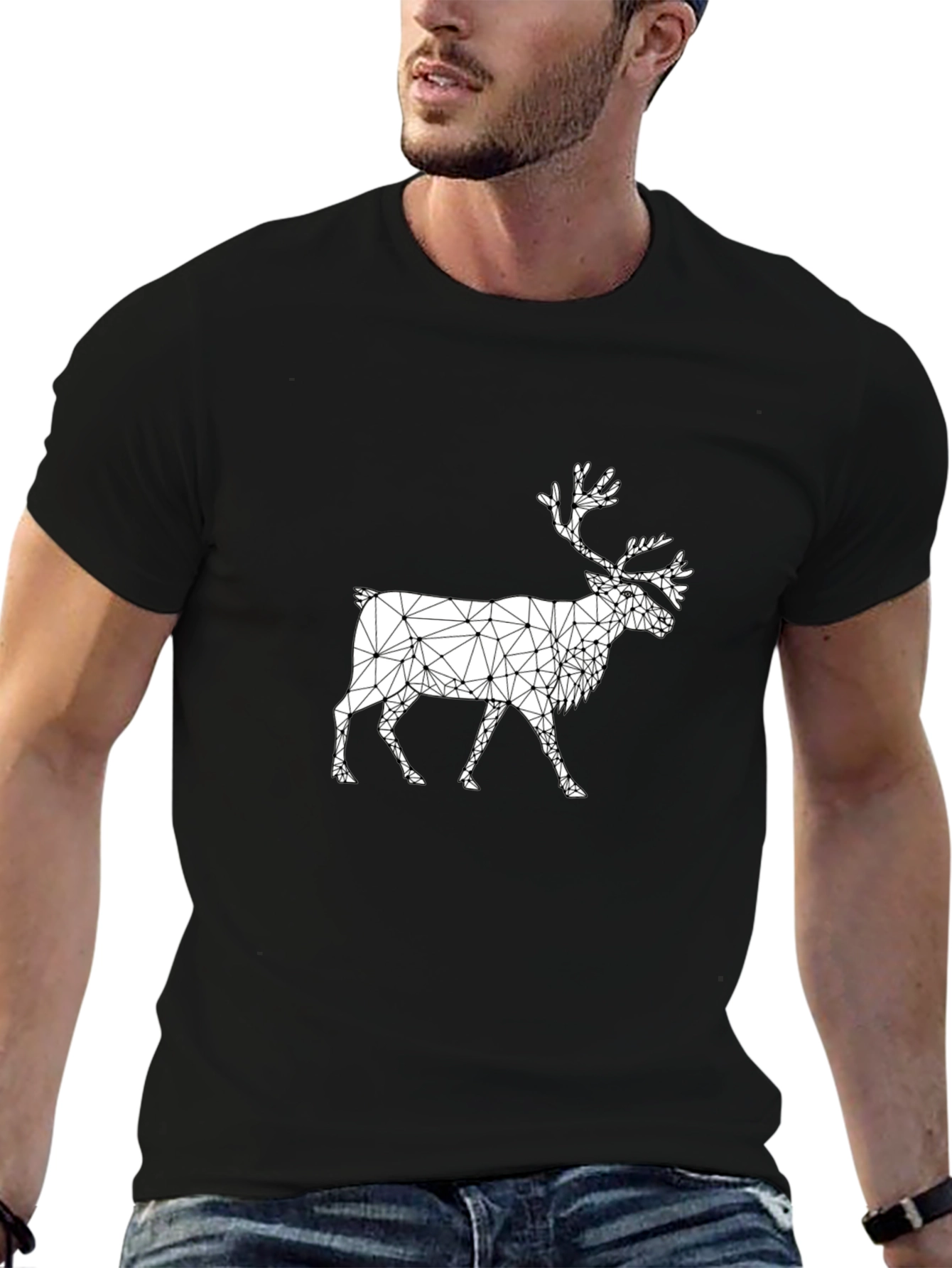 Black Geometric Reindeer Graphic Black T-Shirt view 6
