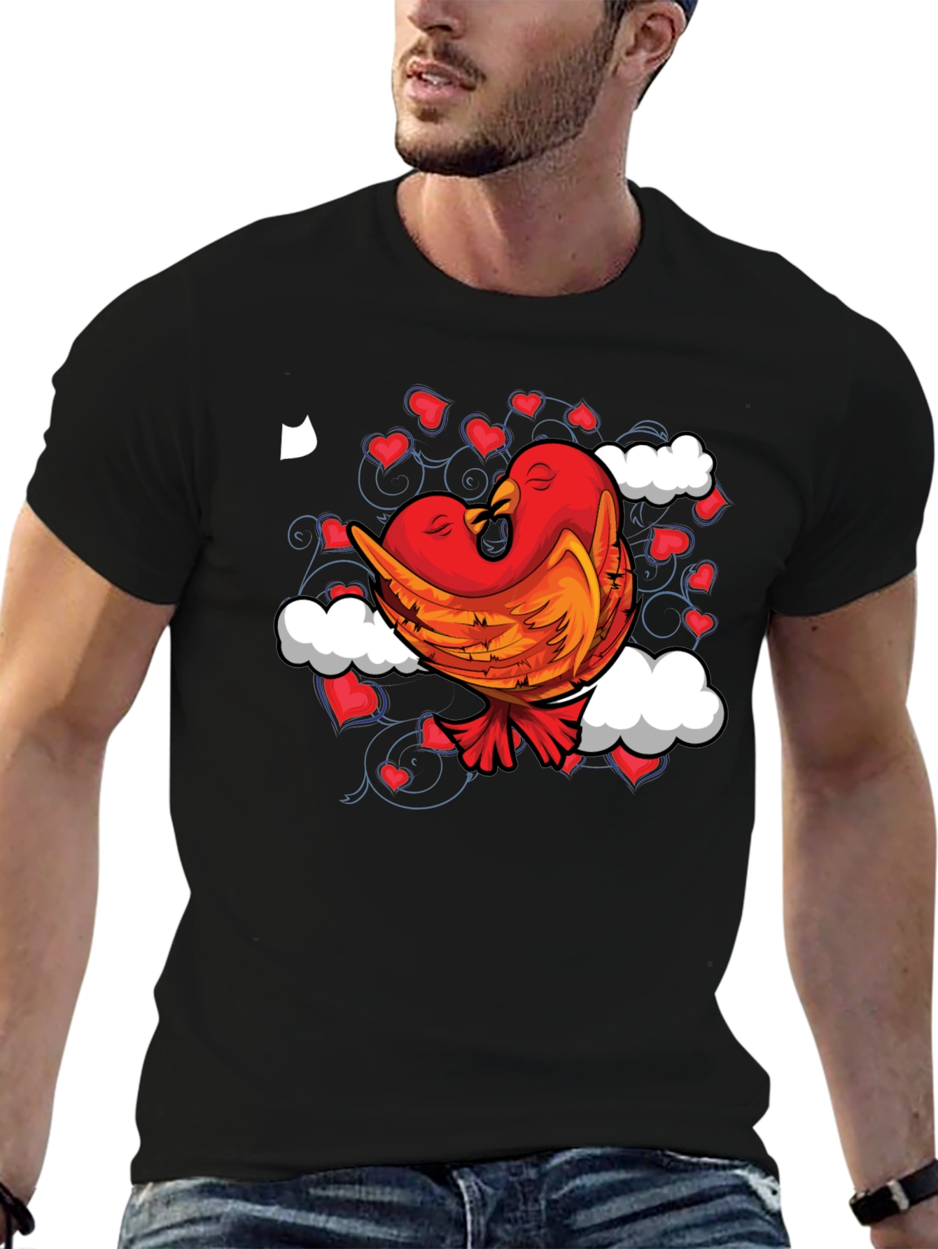 Black Love Birds Graphic Tee - Black Cotton Blend view 6
