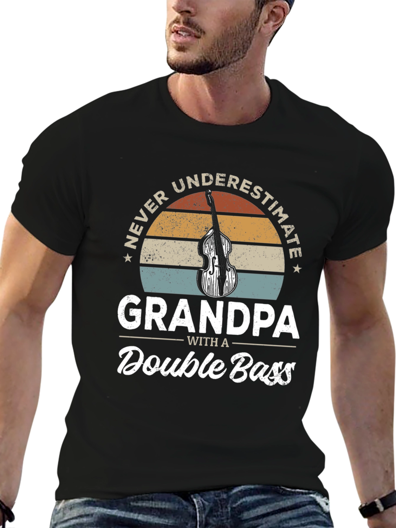 Black Grandpa Double Bass T-Shirt view 6