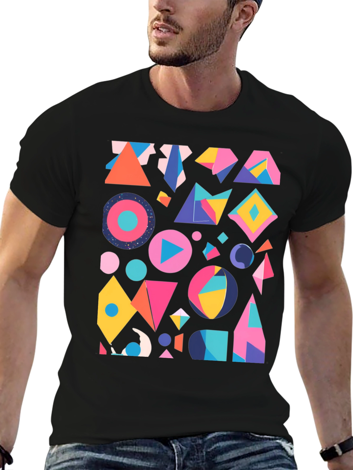 Black Geometric Print Black T-Shirt view 6