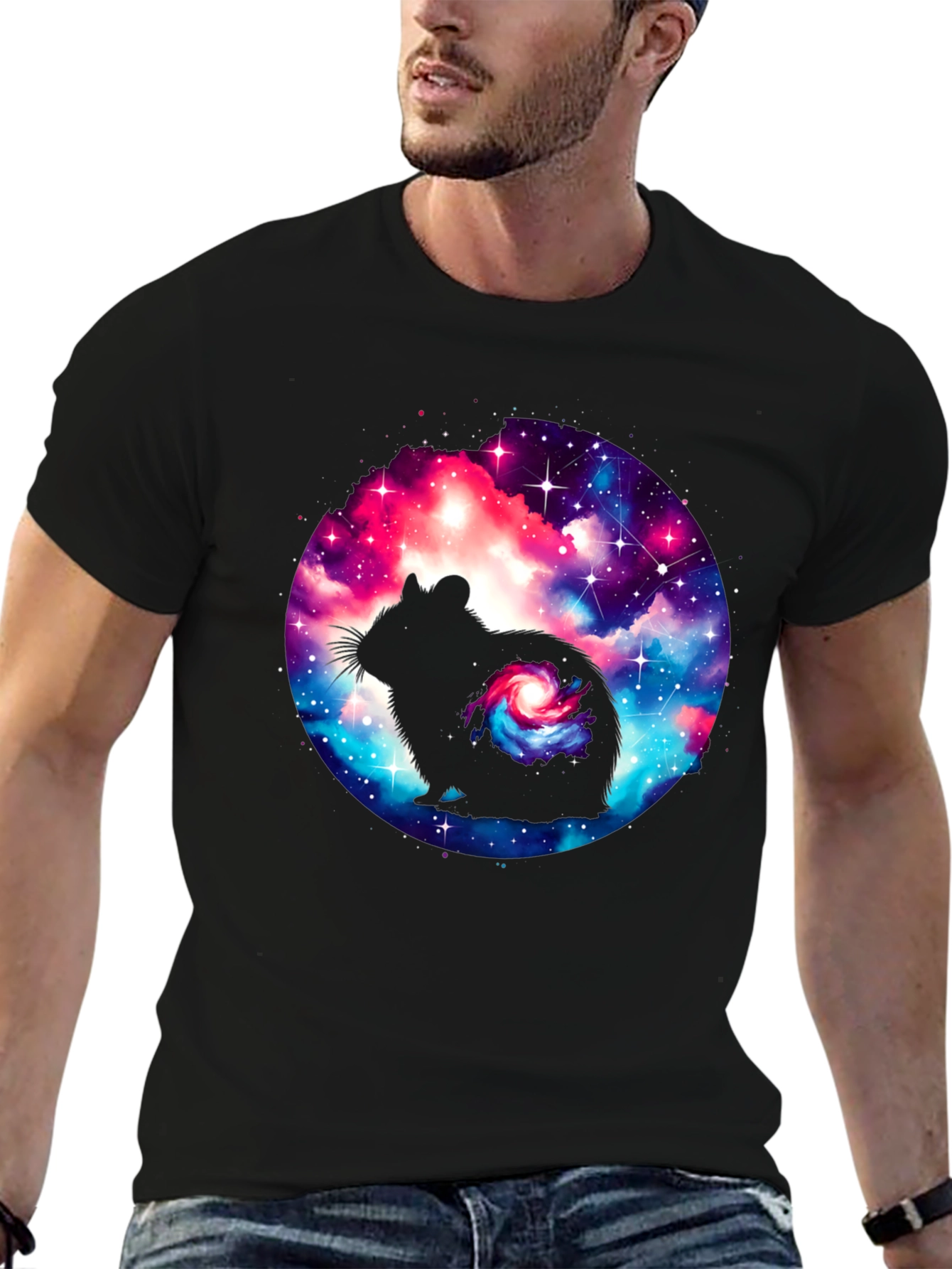Black Galaxy Hamster Graphic T-Shirt view 6