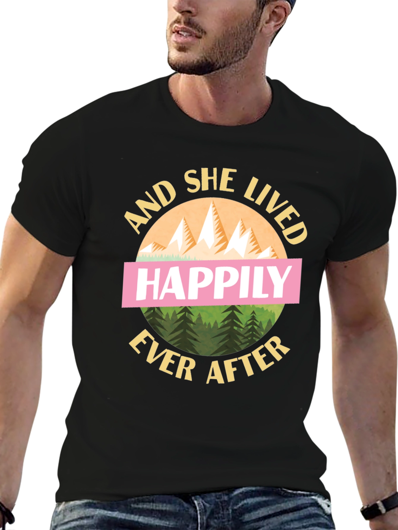 Black Happily Ever After Graphic Tee - Mountain Design T-Shirt view 6