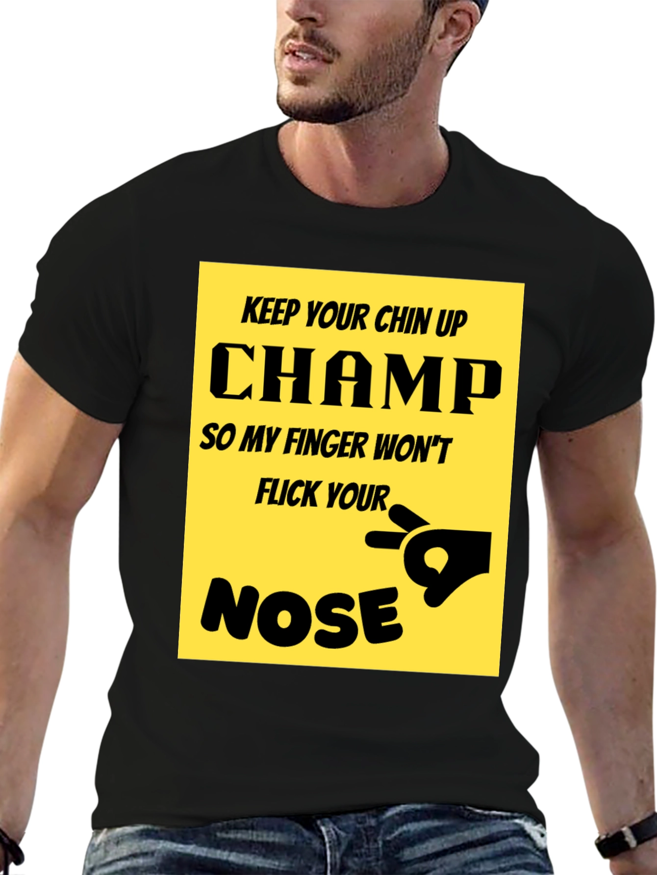 Black Keep Your Chin Up Champ T-Shirt Funny Novelty Tee view 6