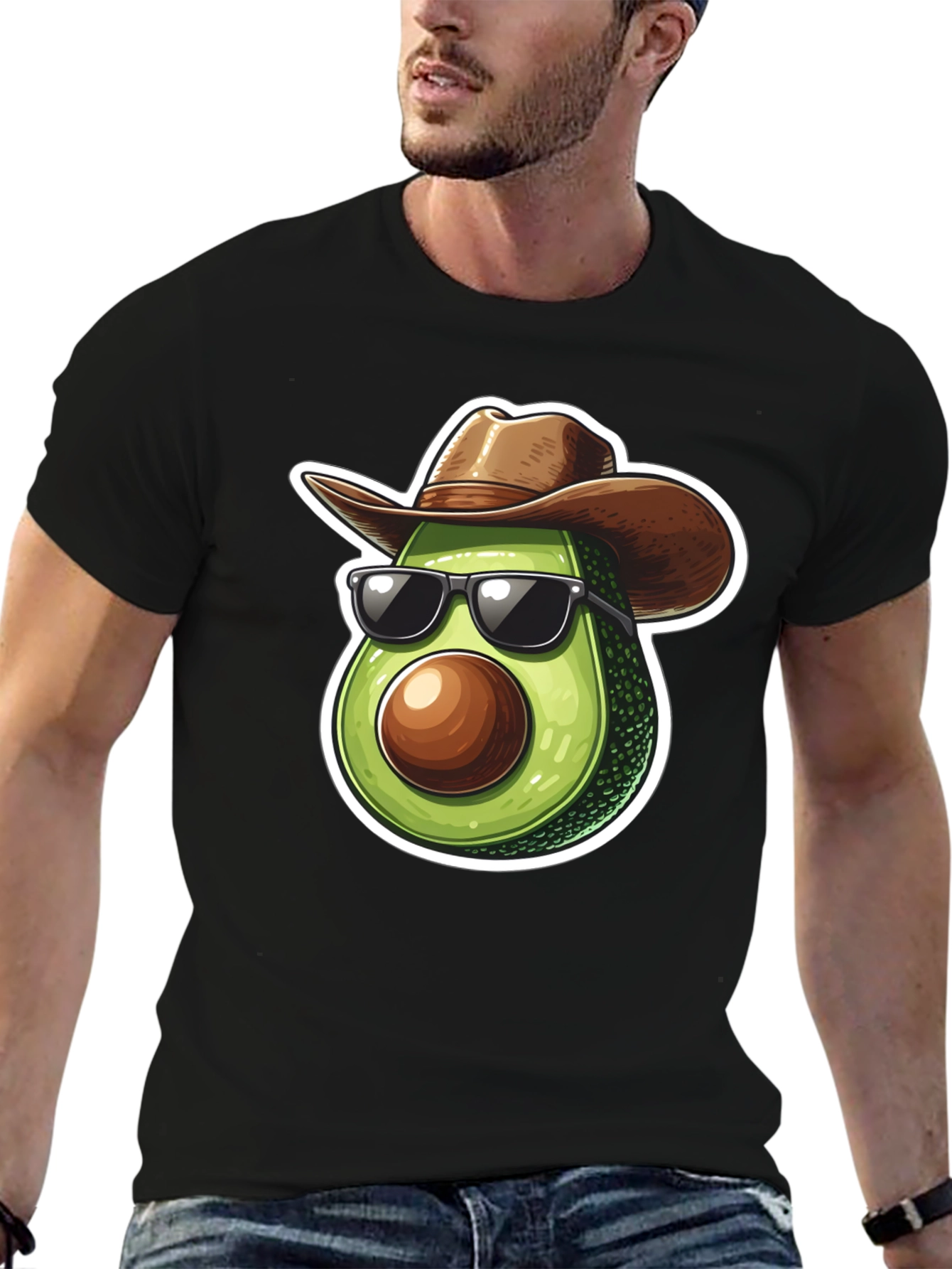 Black Cool Avocado Cowboy Graphic Tee - Black T-Shirt view 6