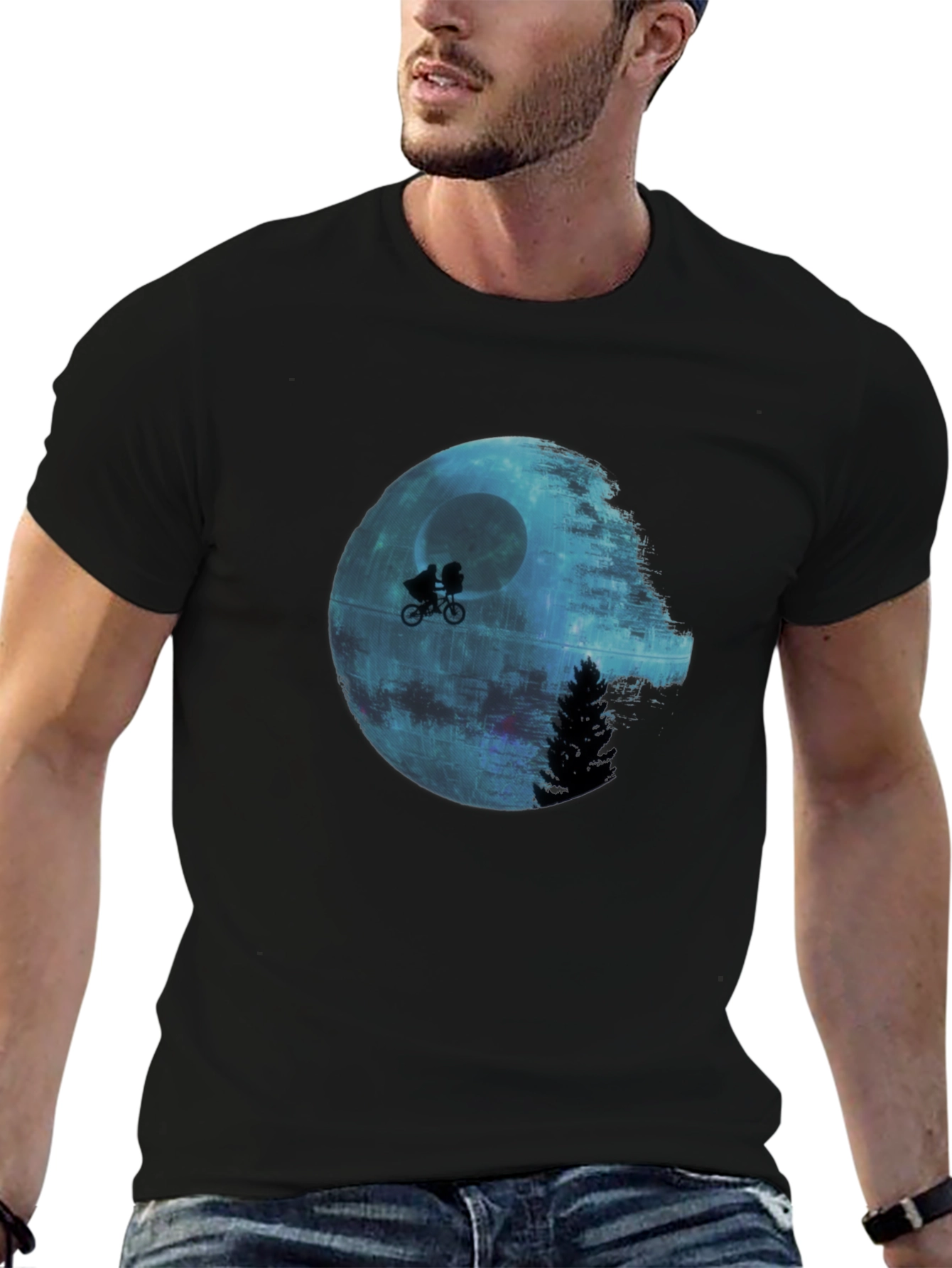 Black Star Wars Death Star E.T. Parody Black T-Shirt view 6