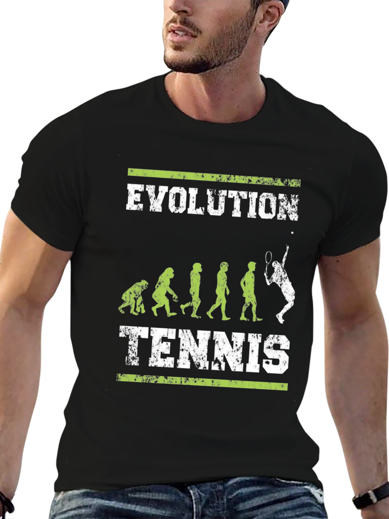 Black Evolution of Tennis Black Graphic T-Shirt view 6