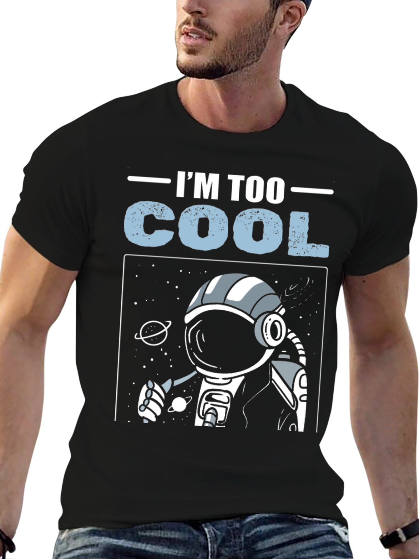 Black I'm Too Cool Astronaut Graphic T-Shirt view 6