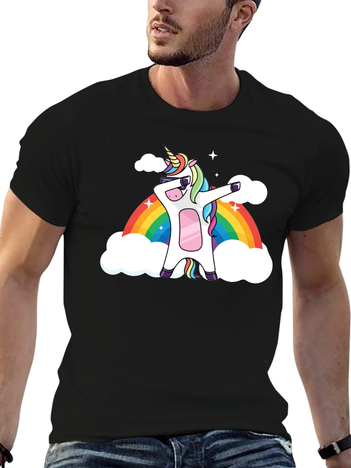 Black Unicorn Dab Rainbow Graphic T-Shirt view 6