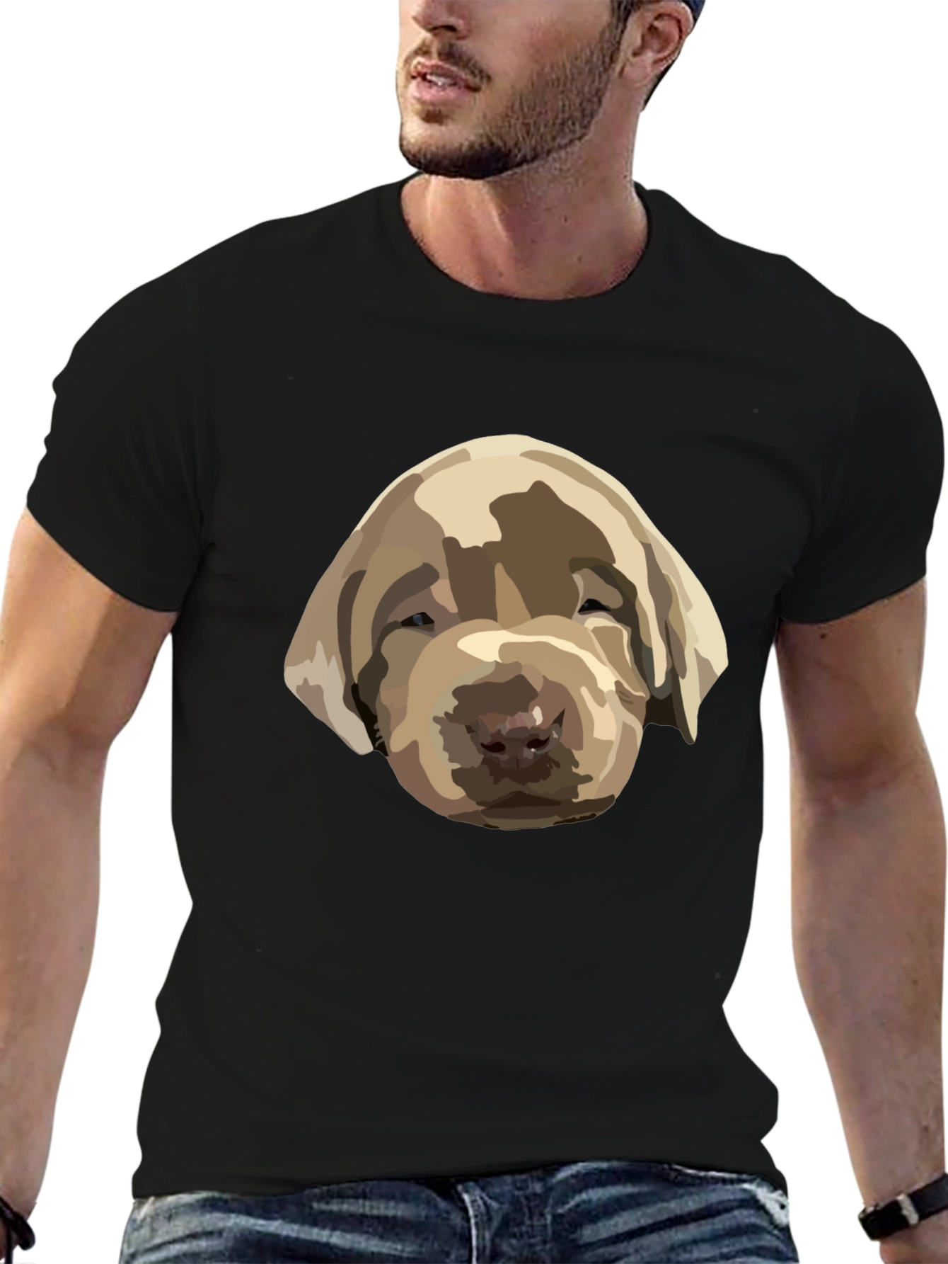 Black Dog Puppy Graphic Print Black T-Shirt view 6