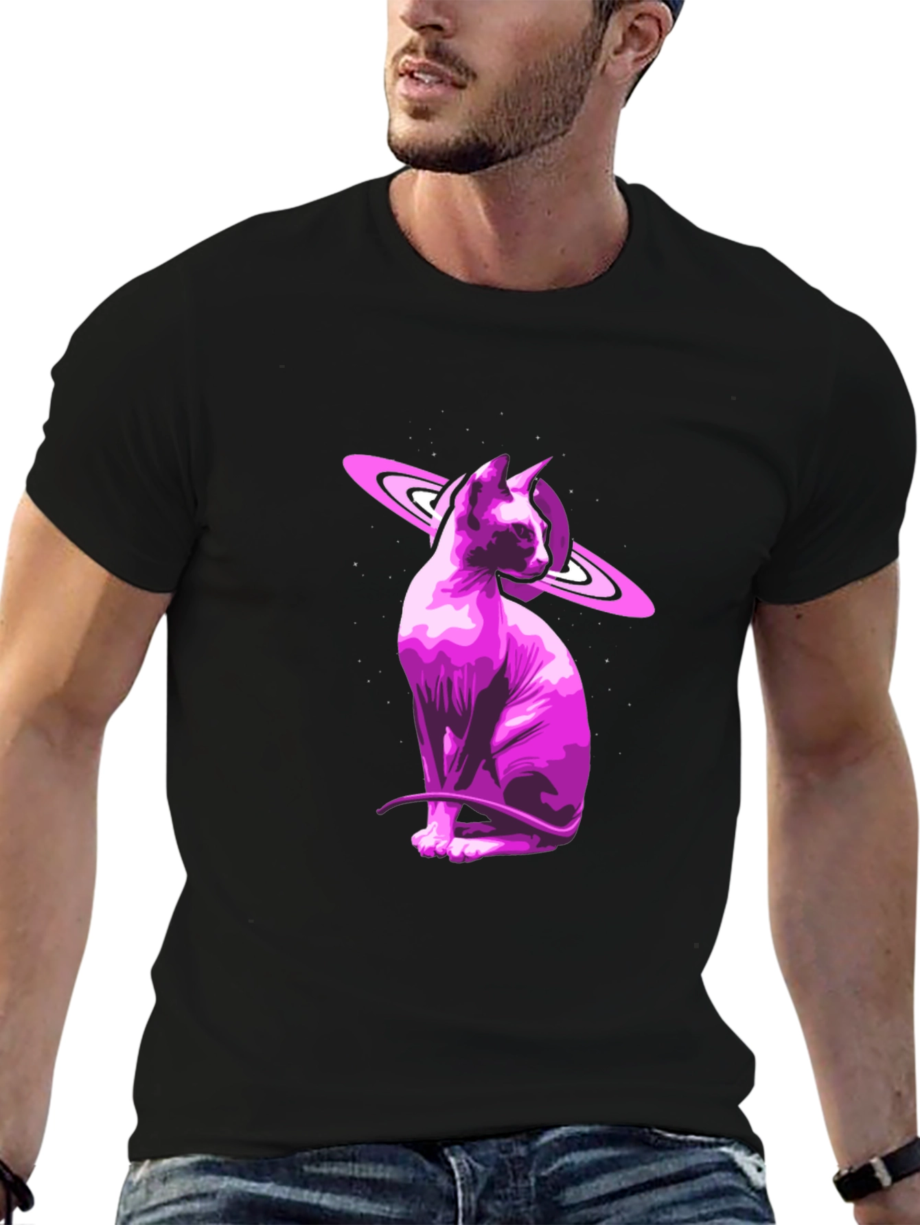 Black Cosmic Sphynx Cat Graphic Tee - Black view 6