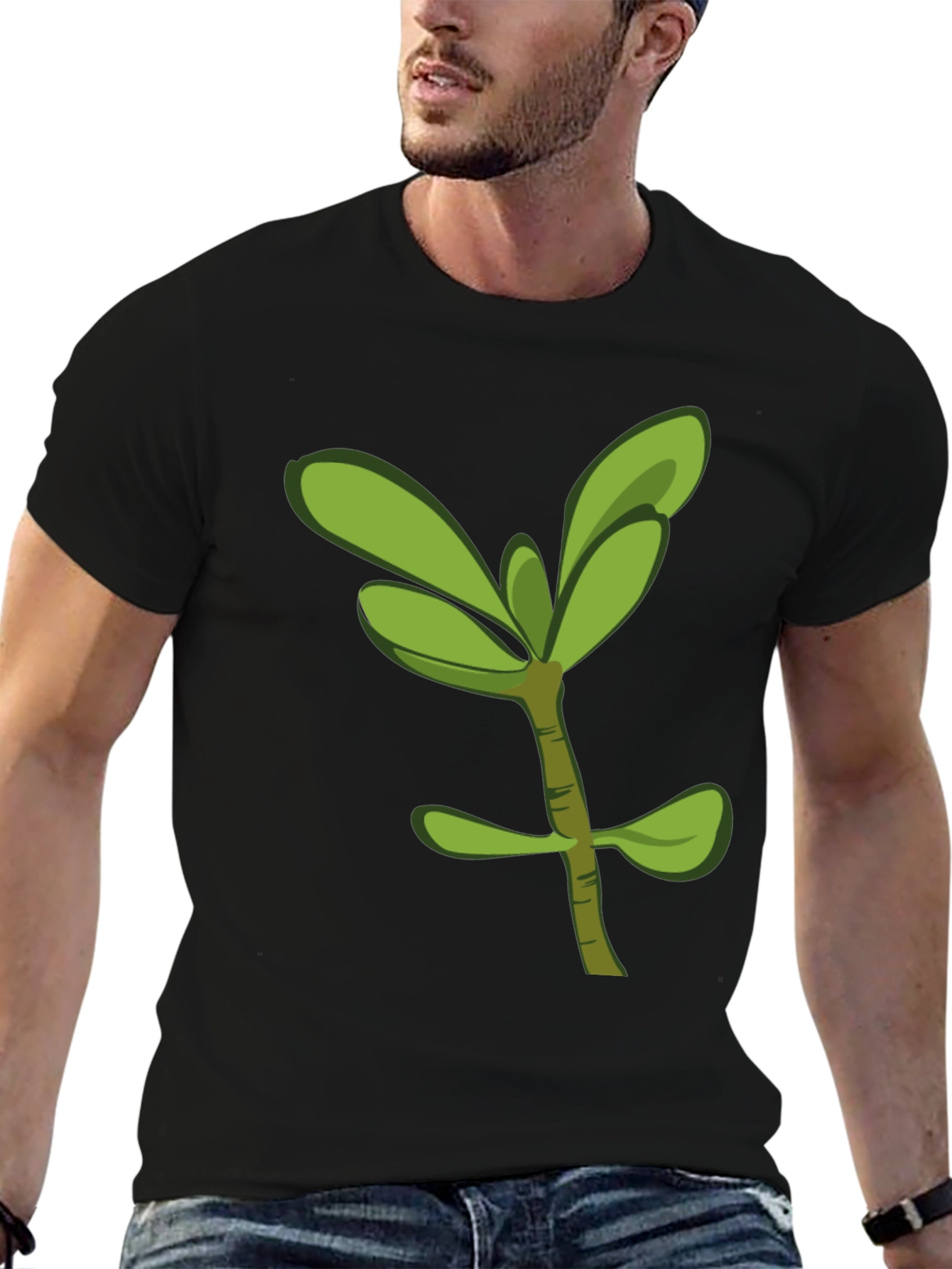 Black Green Sprout Graphic T-Shirt - Casual Style view 6