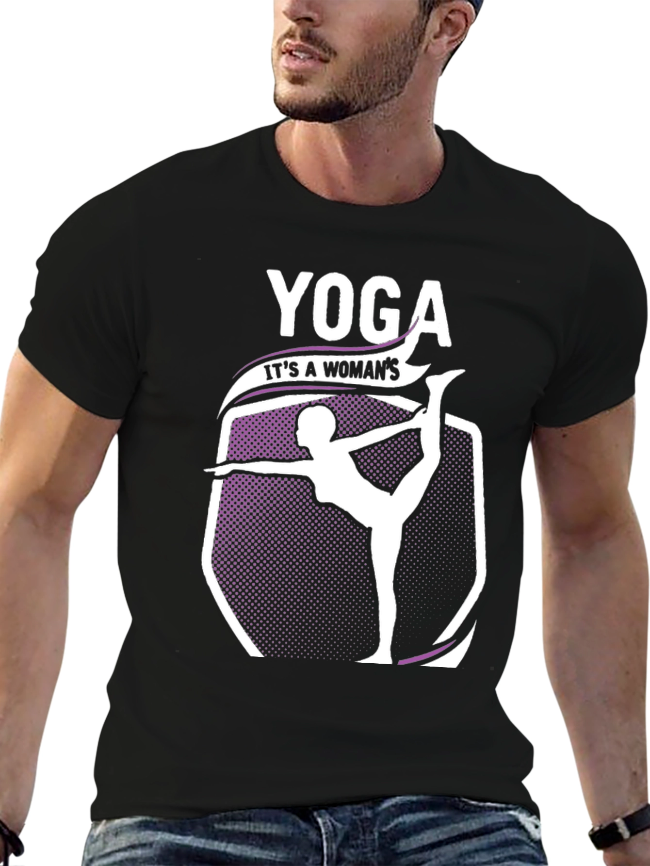 Black Yoga Woman's T-Shirt - Black Cotton Blend view 6