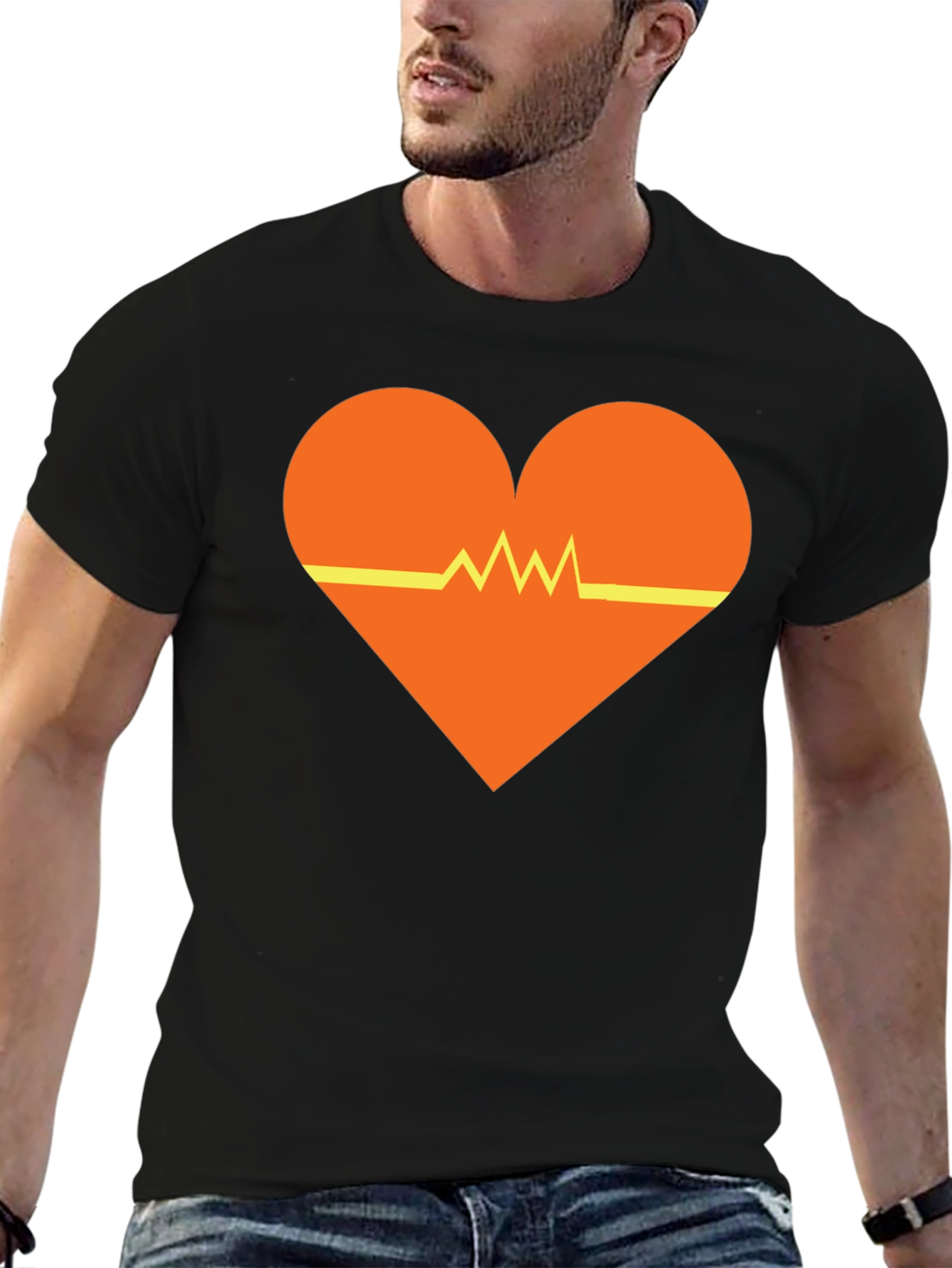 Black Heartbeat Heart Graphic Tee - Black Unisex T-Shirt view 6
