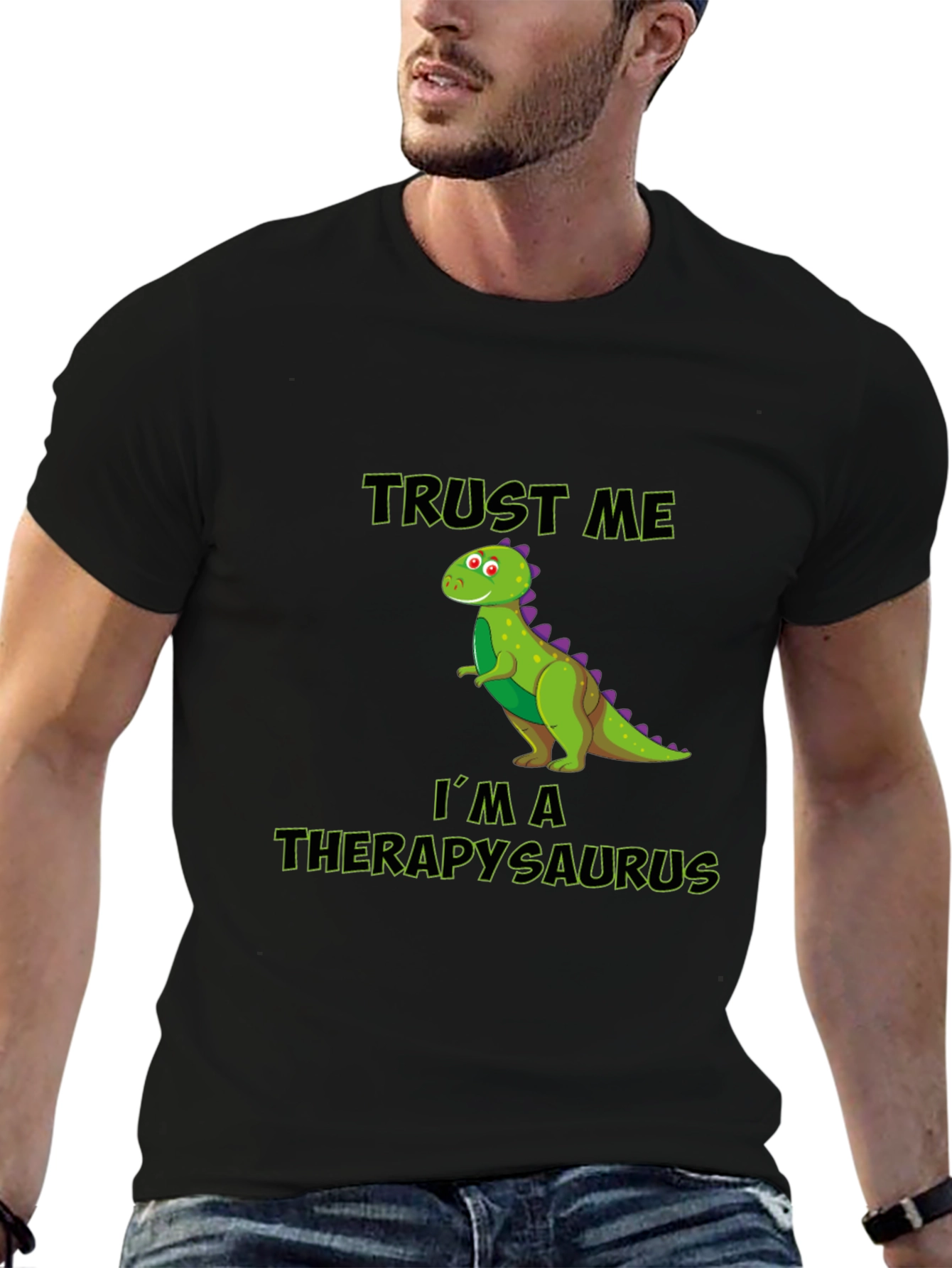Black Therapysaurus T-Shirt - Funny Dinosaur Therapist Tee view 6