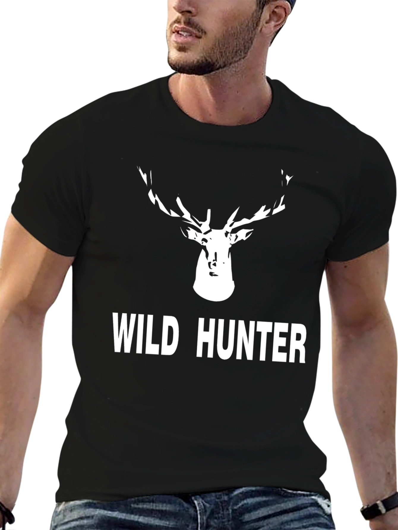 Black Wild Hunter Deer Graphic Tee - Black Cotton Blend view 6