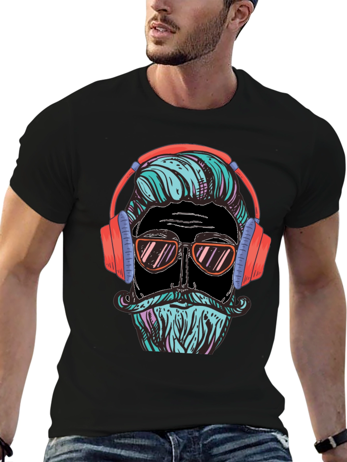Black Cool Hipster Graphic Tee view 6