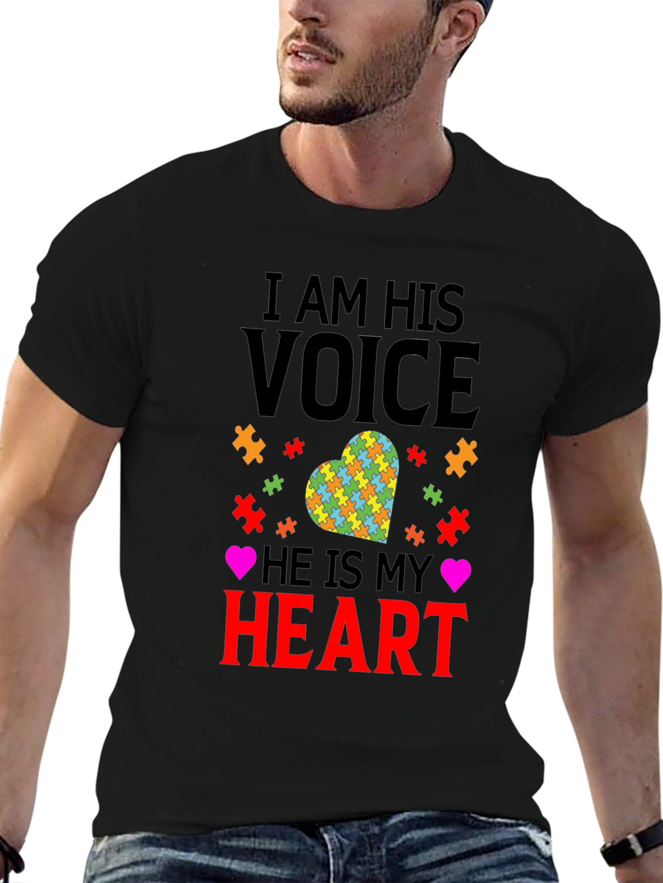 Black Autism Awareness T-Shirt - I Am His Voice view 6
