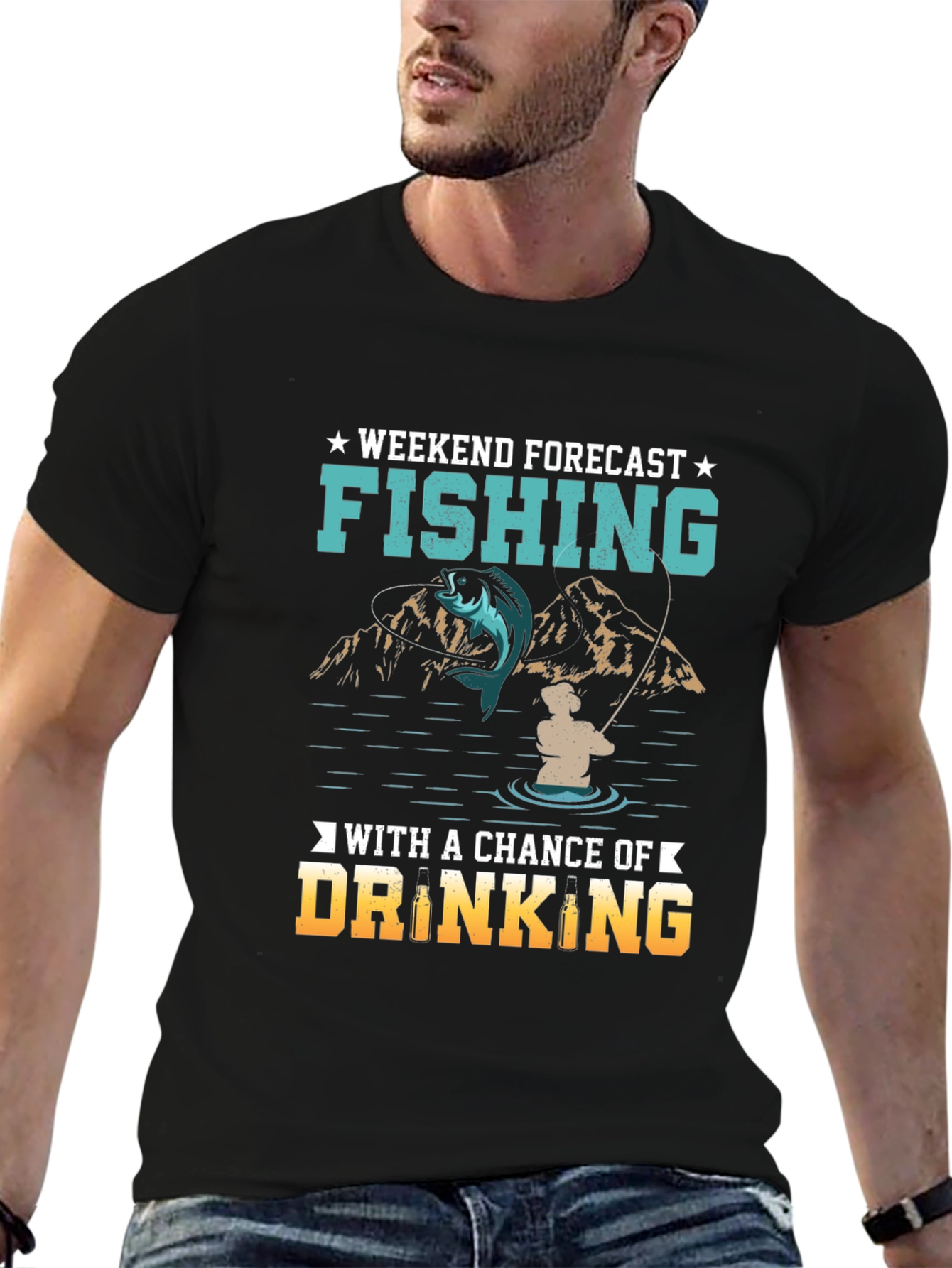Black Fishing & Drinking Weekend Forecast T-Shirt view 6