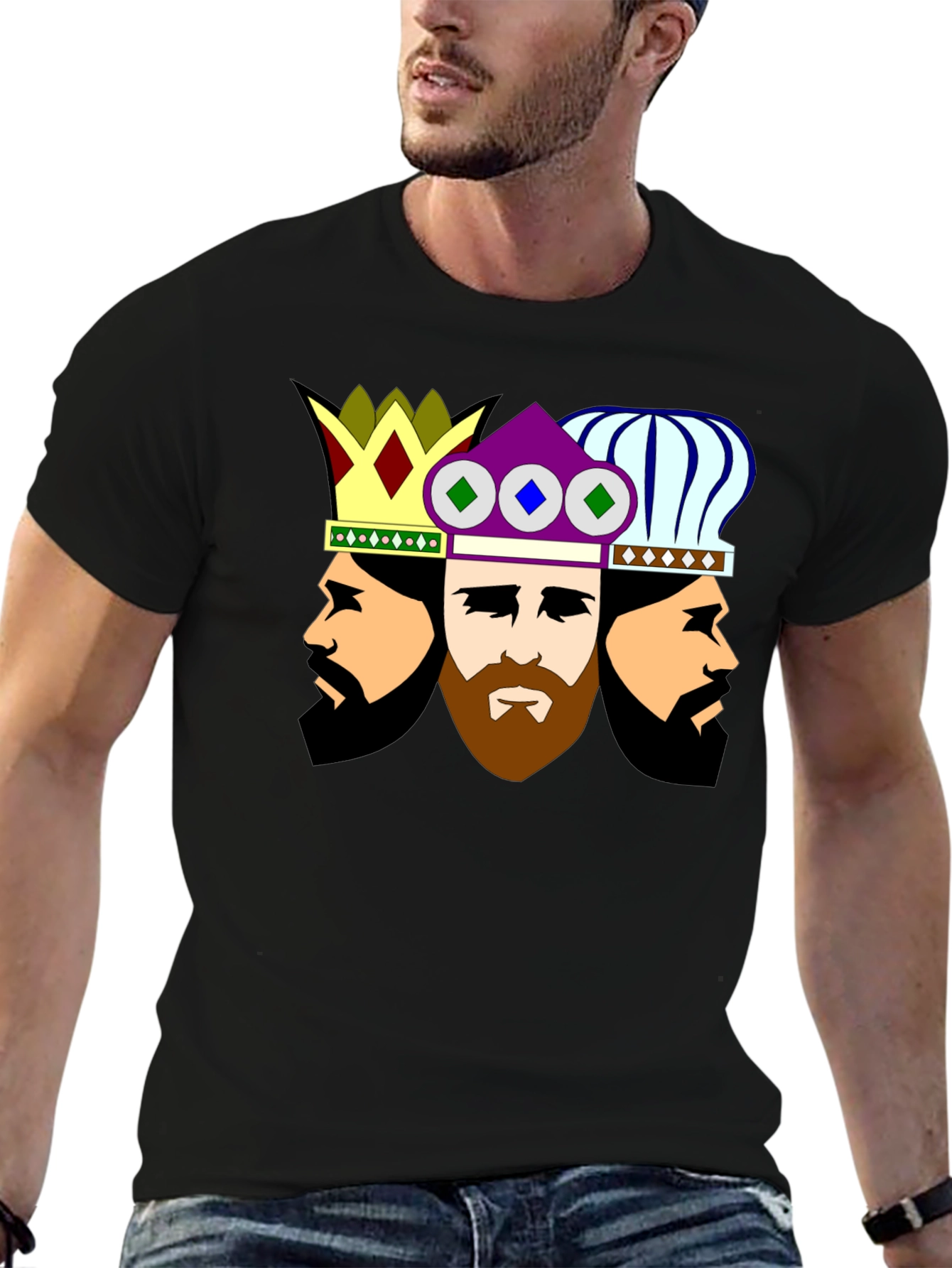 Black Three Kings Graphic Tee - Stylish Crew Neck T-Shirt view 6
