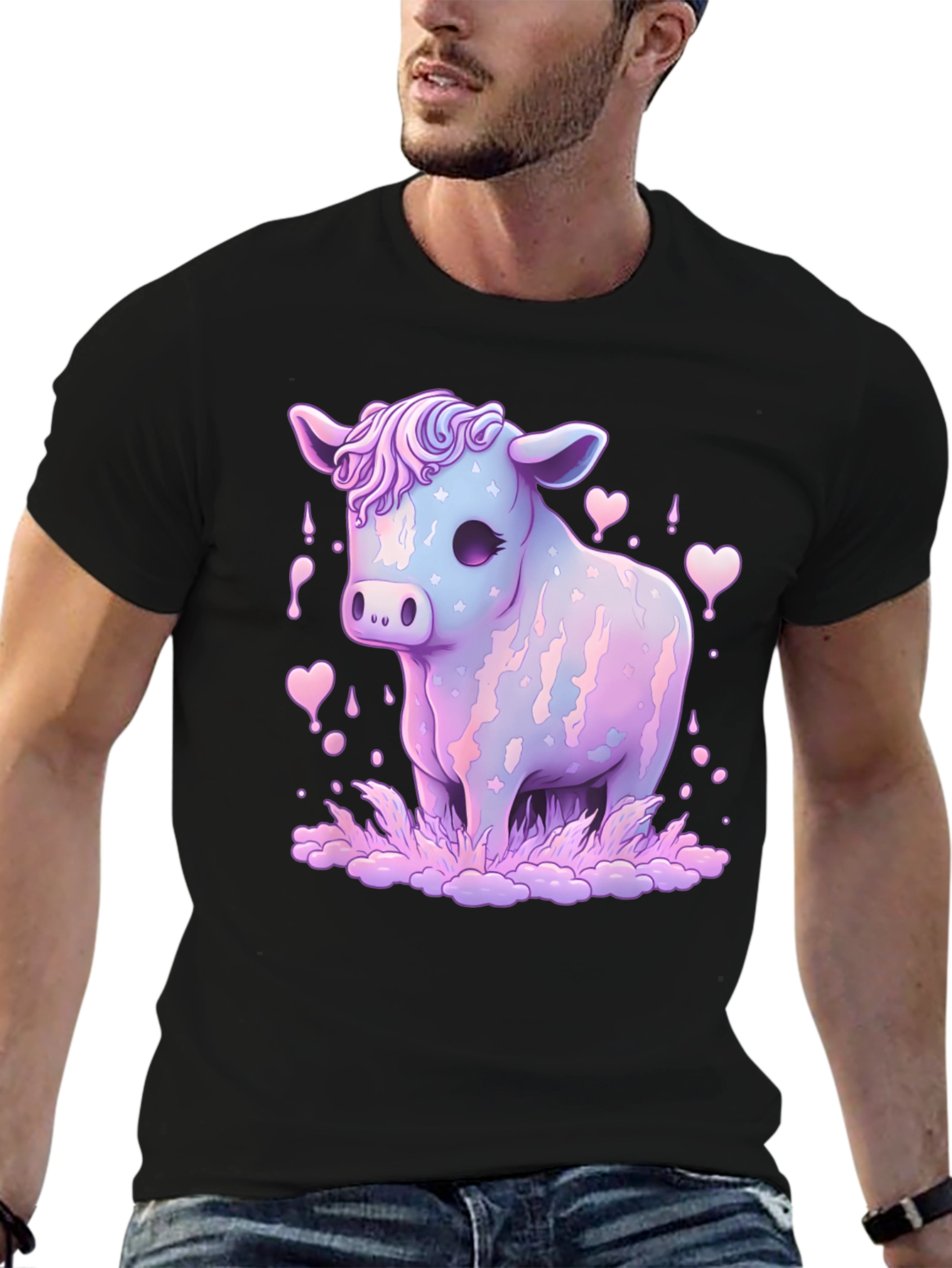 Black Pastel Cow Graphic Tee view 6