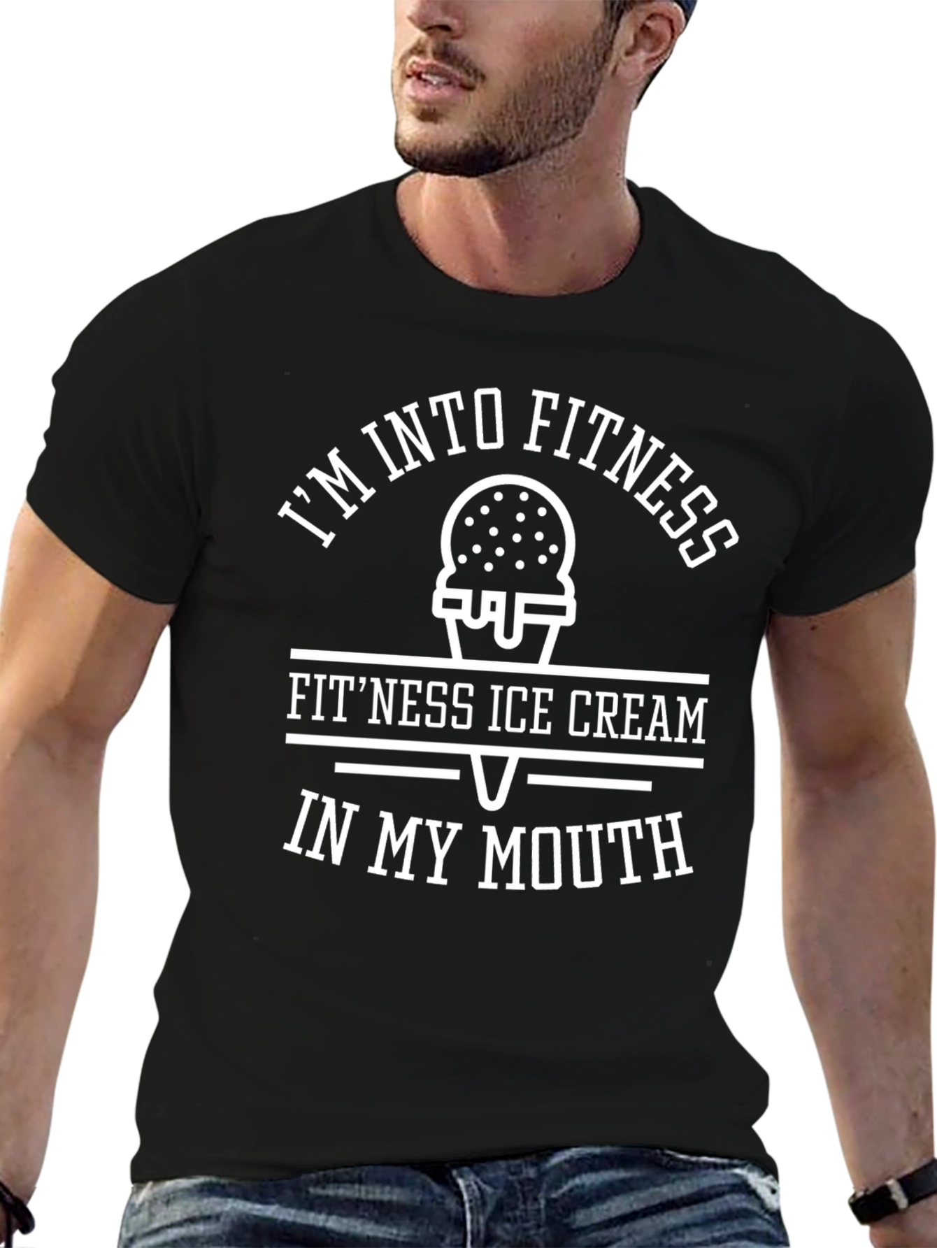 Black I'm Into Fitness T-Shirt Ice Cream Mouth Funny view 6