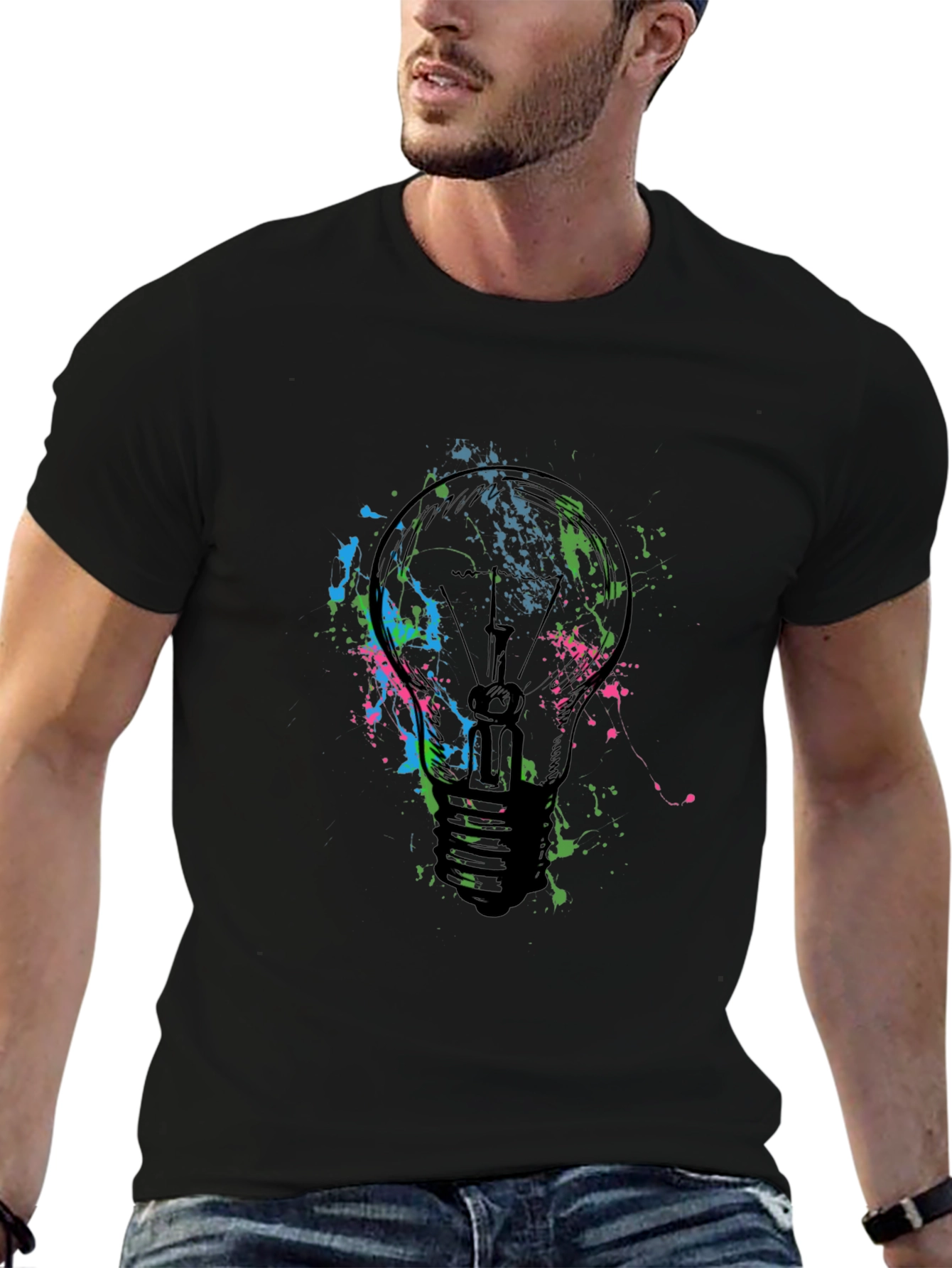 Black Abstract Light Bulb Graphic T-Shirt view 6