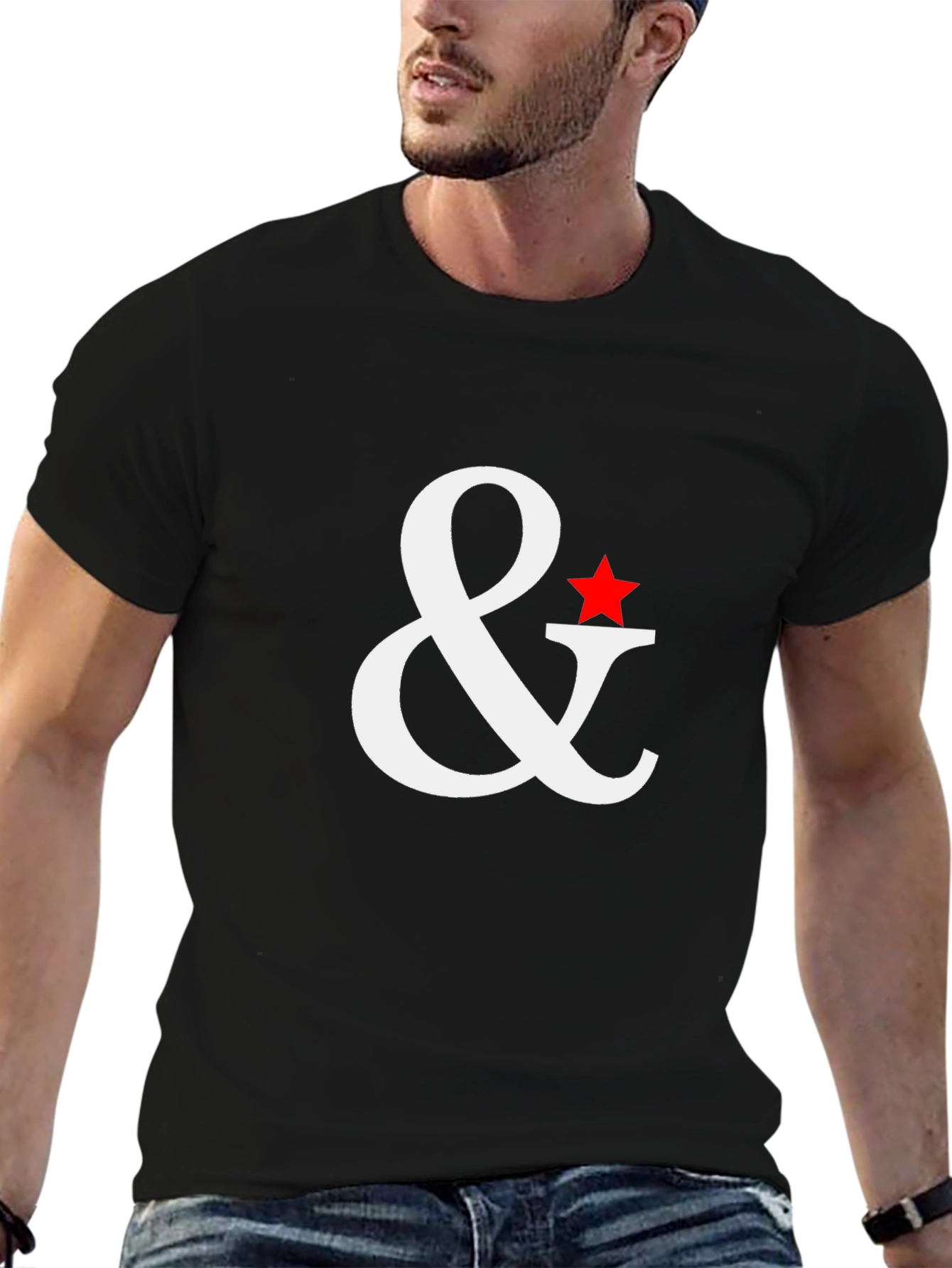 Black Star & Ampersand Graphic Tee - Stylish Black Cotton Blend Shirt view 6