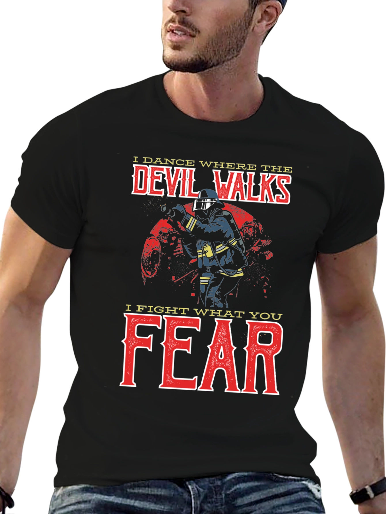 Black Firefighter Devil Walks T-Shirt view 6