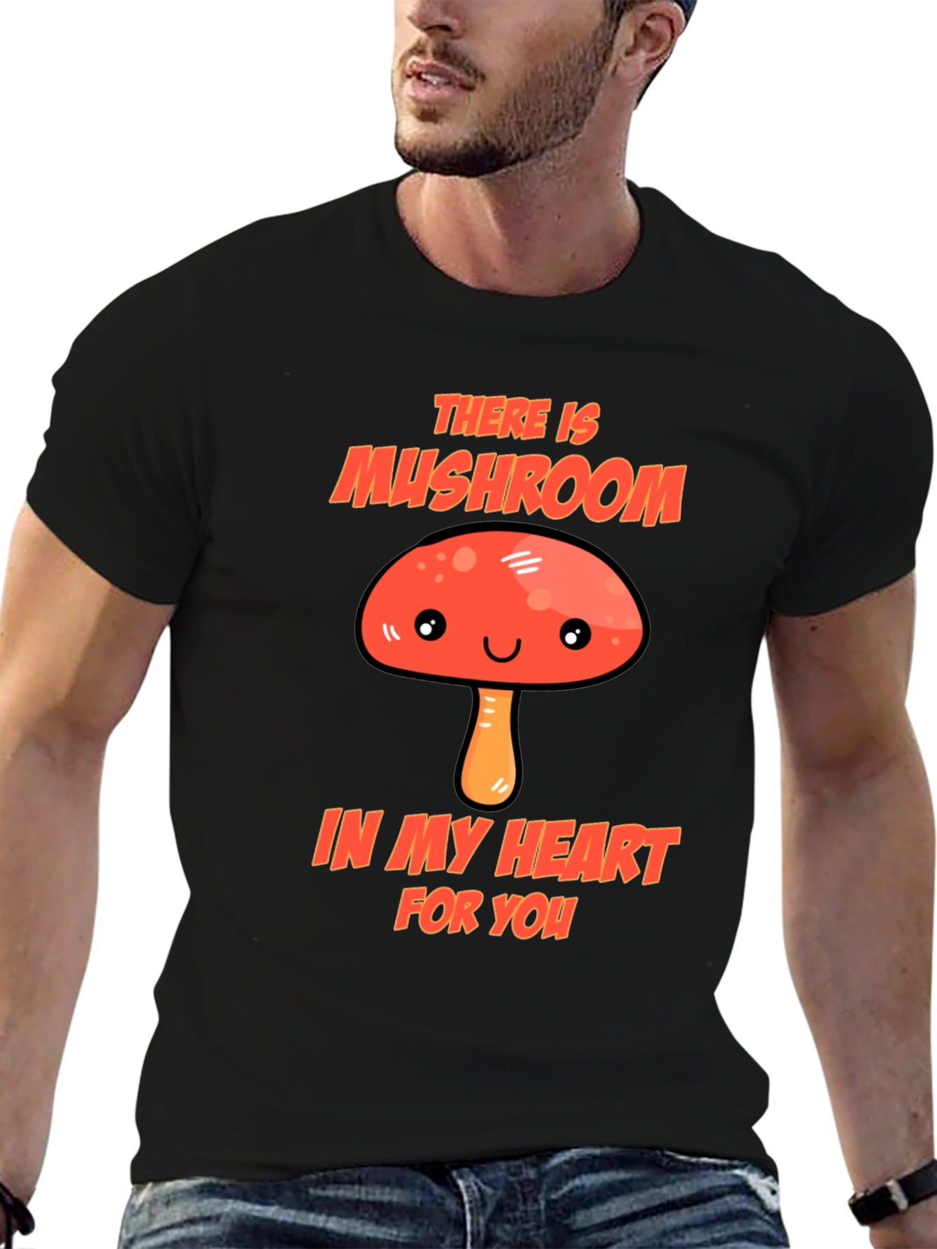 Black Mushroom Heart T-Shirt - Funny Graphic Tee view 6
