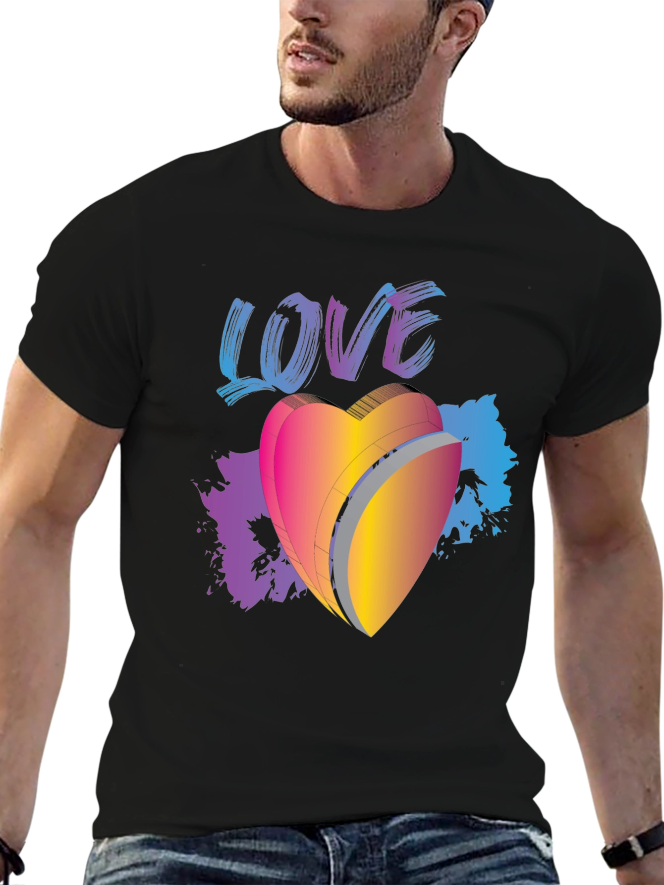 Black Love Heart Graphic Black T-Shirt view 6