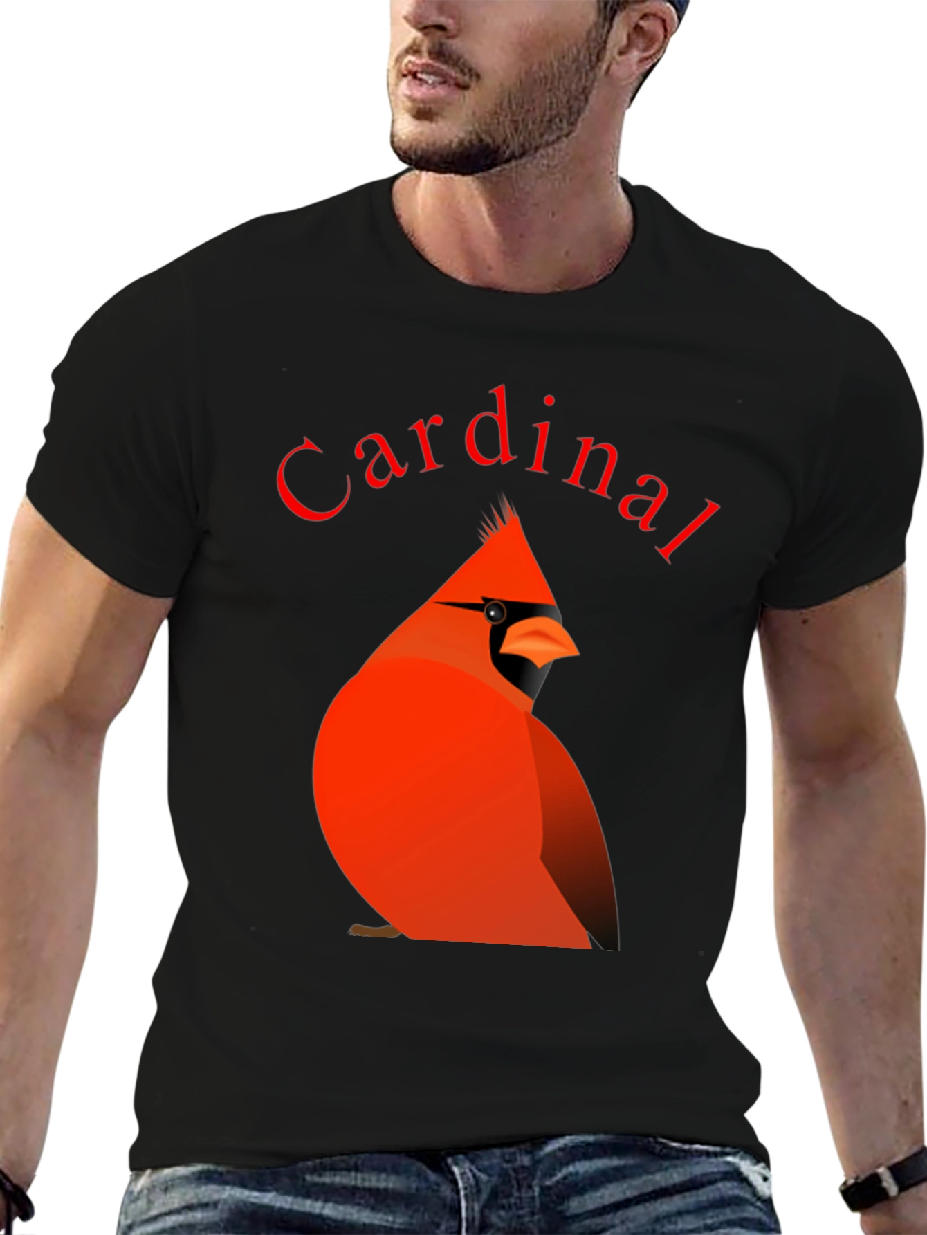 Black Cardinal Bird Graphic Tee - Black Cotton T-Shirt view 6