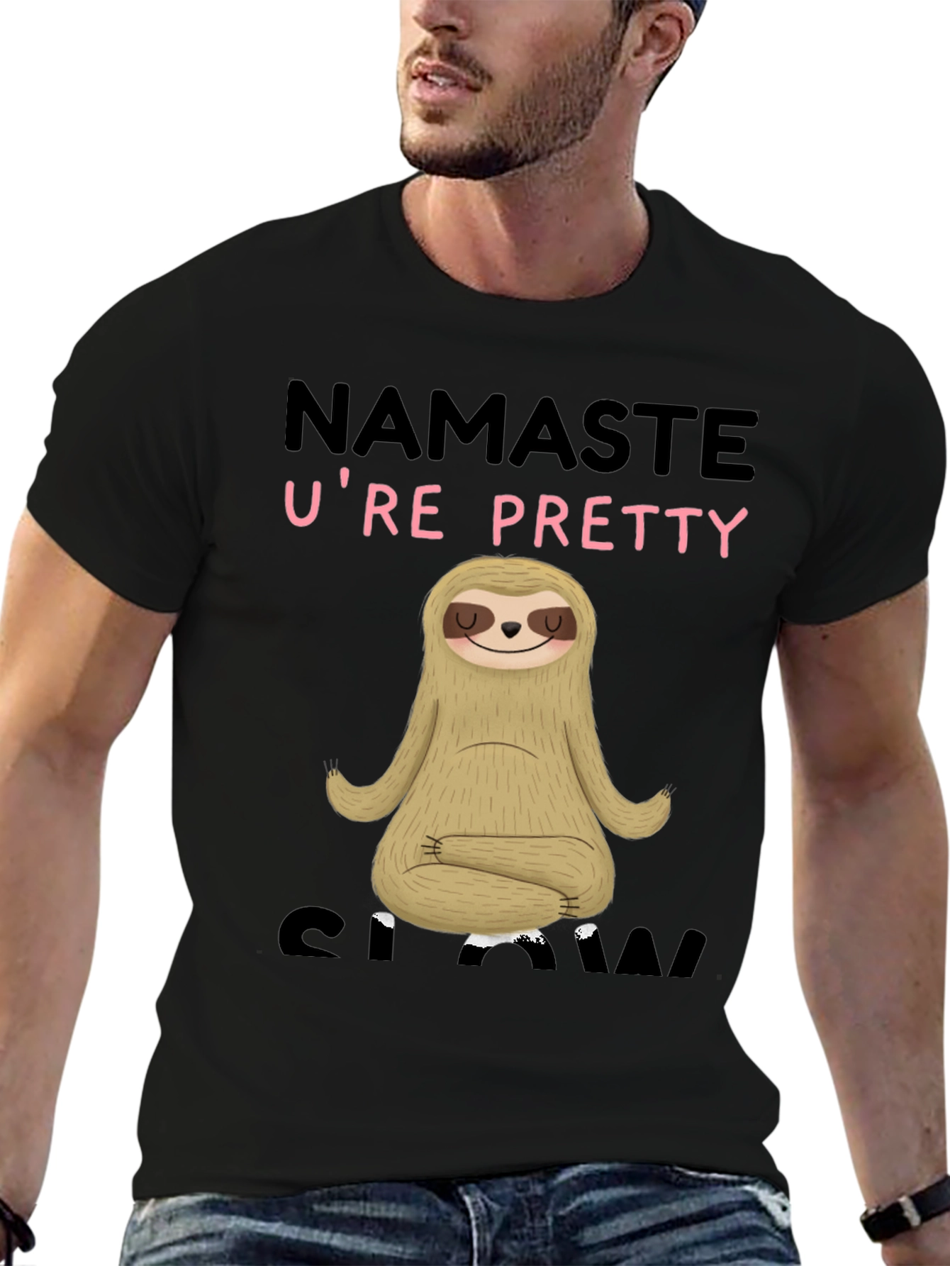 Black Namaste U're Pretty Sloth T-Shirt - Relaxed Fit view 6