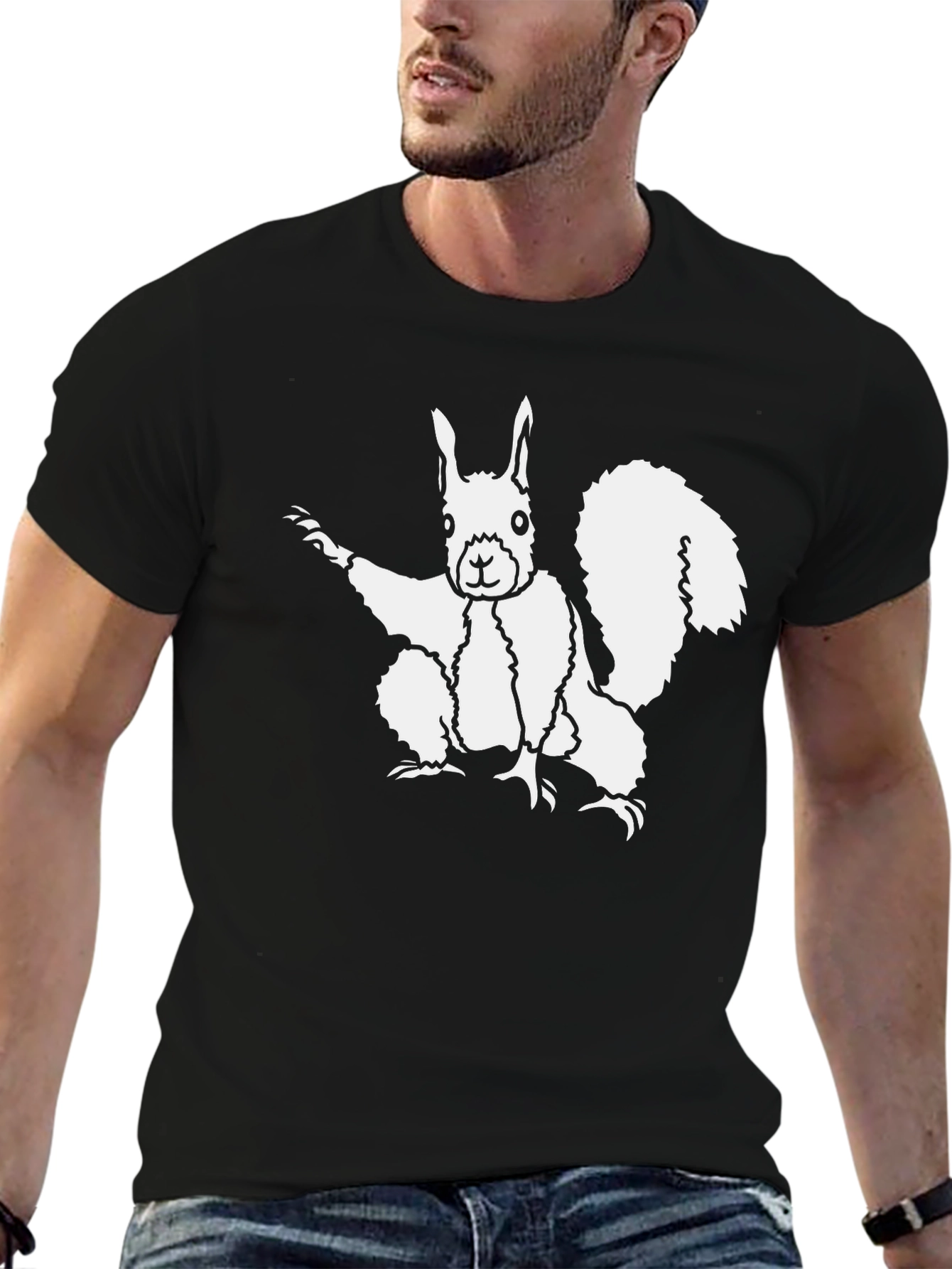 Black Squirrel Graphic Tee - Black Cotton T-Shirt view 6