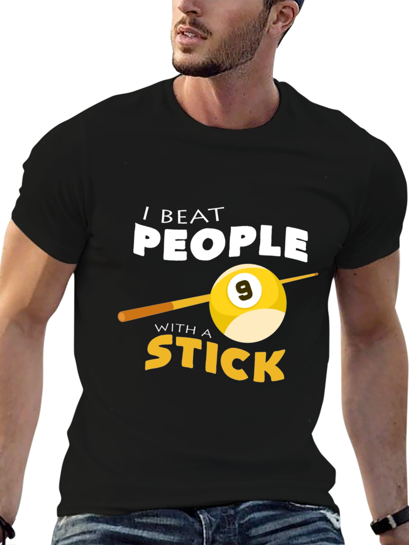Black I Beat People With A Stick Billiards T-Shirt view 6