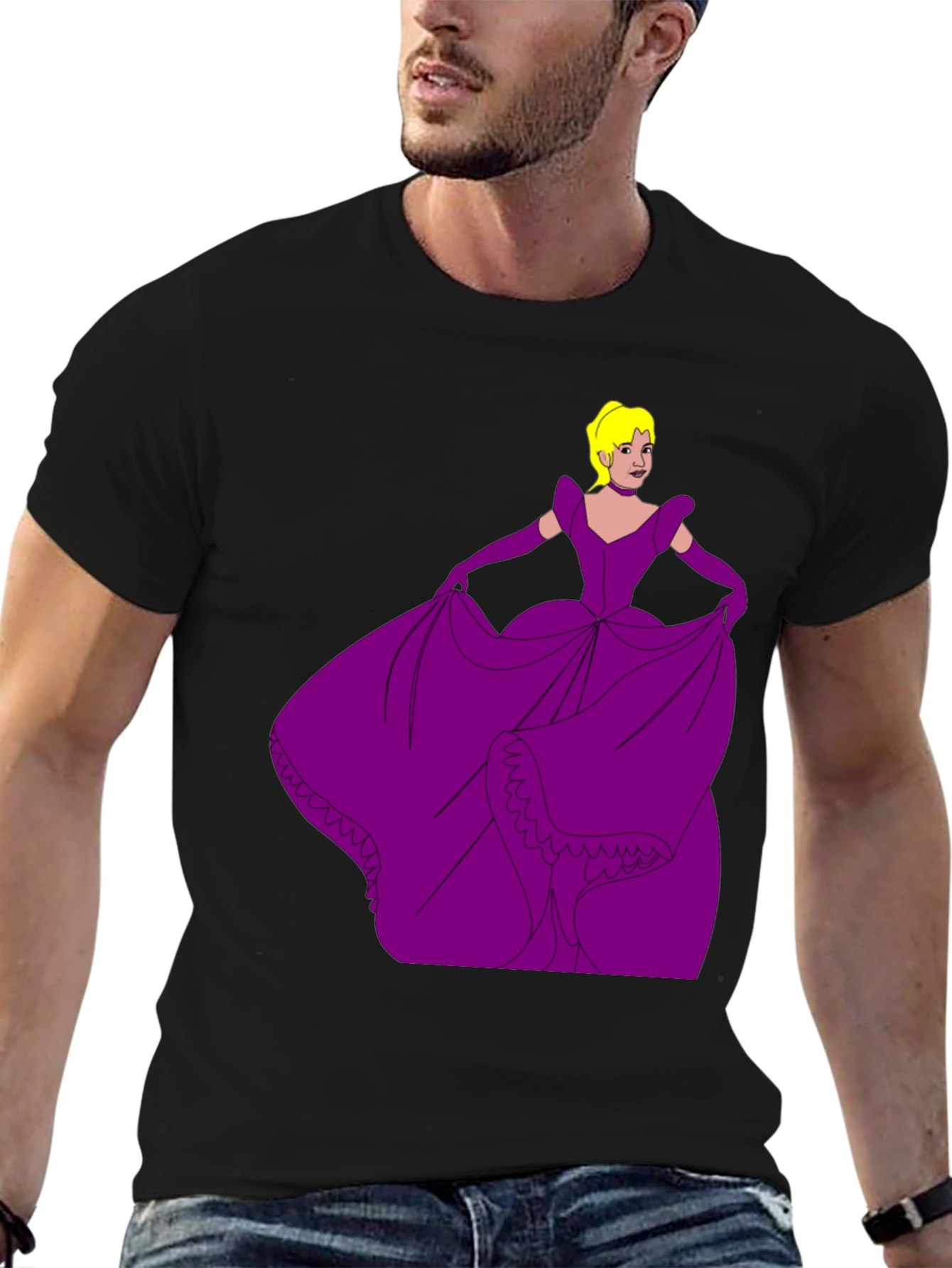 Black Cartoon Princess Graphic Tee view 6