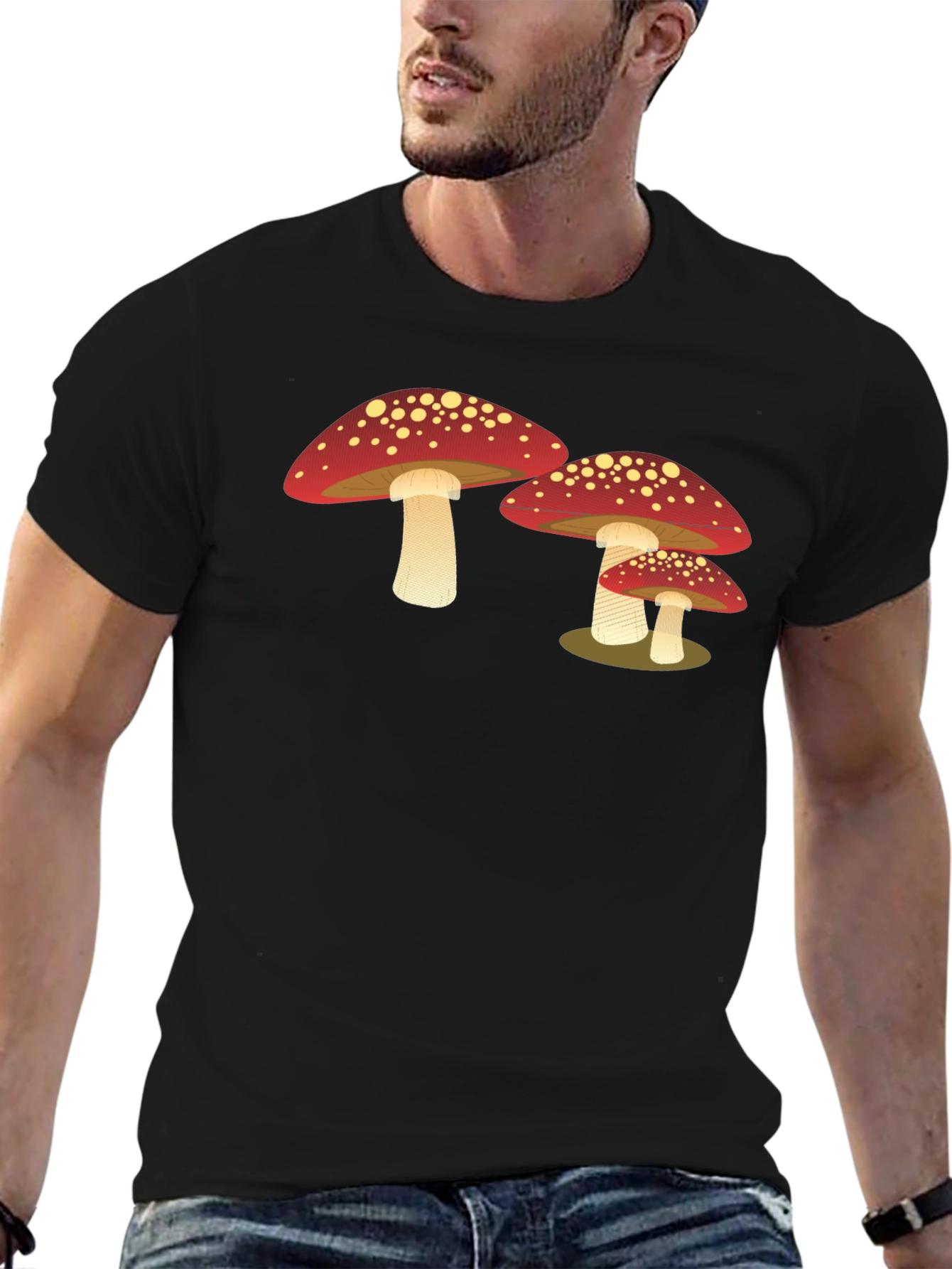 Black Mushroom Graphic T-Shirt - Cool Casual Tee view 6