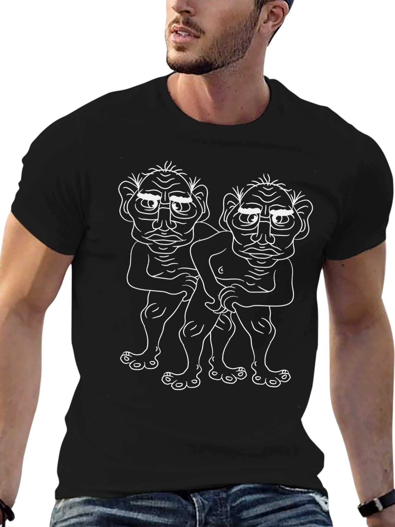 Black Whimsical Troll Duo Black T-Shirt view 6