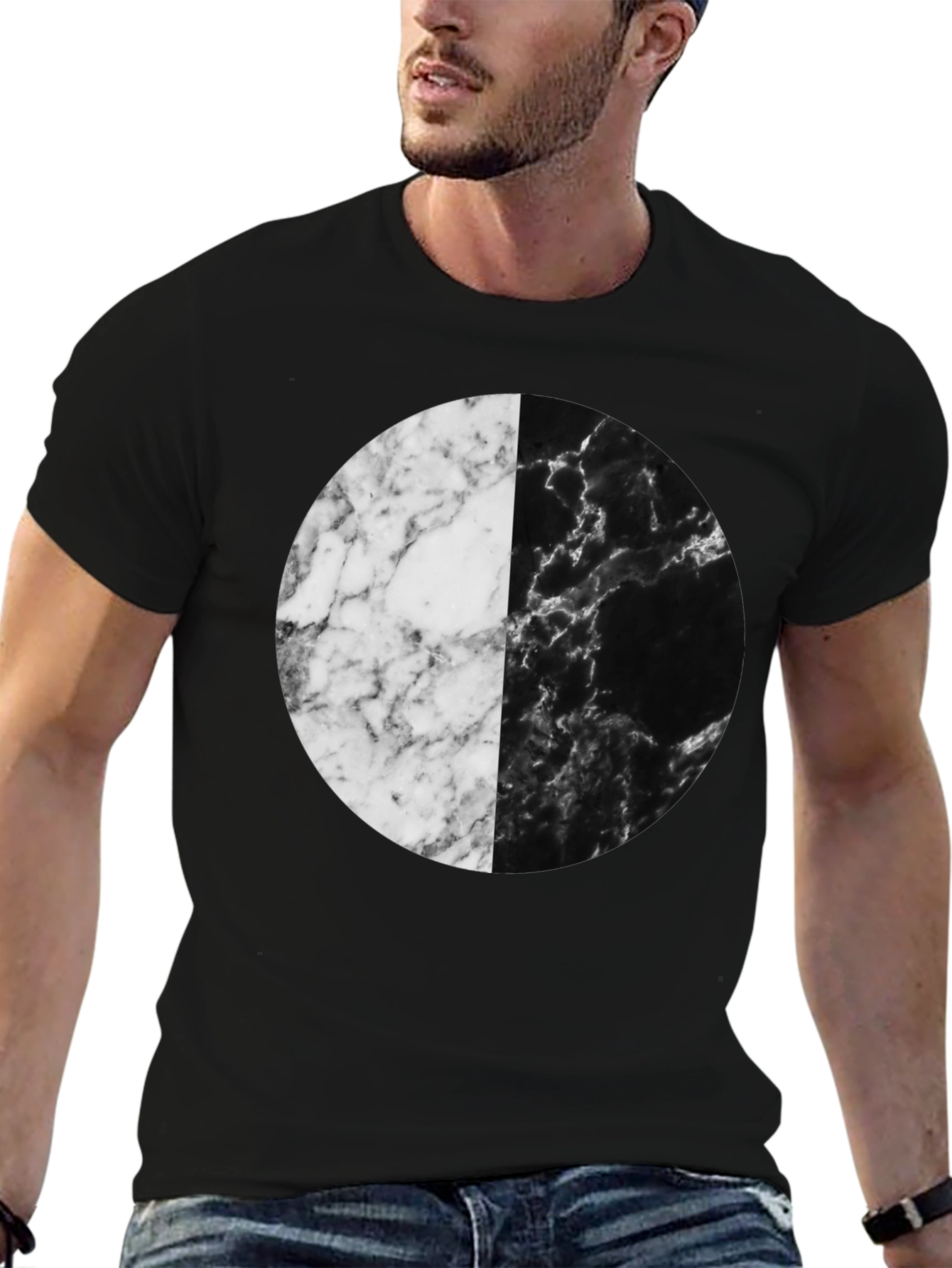 Black Yin Yang Marble Circle Black T-Shirt view 6