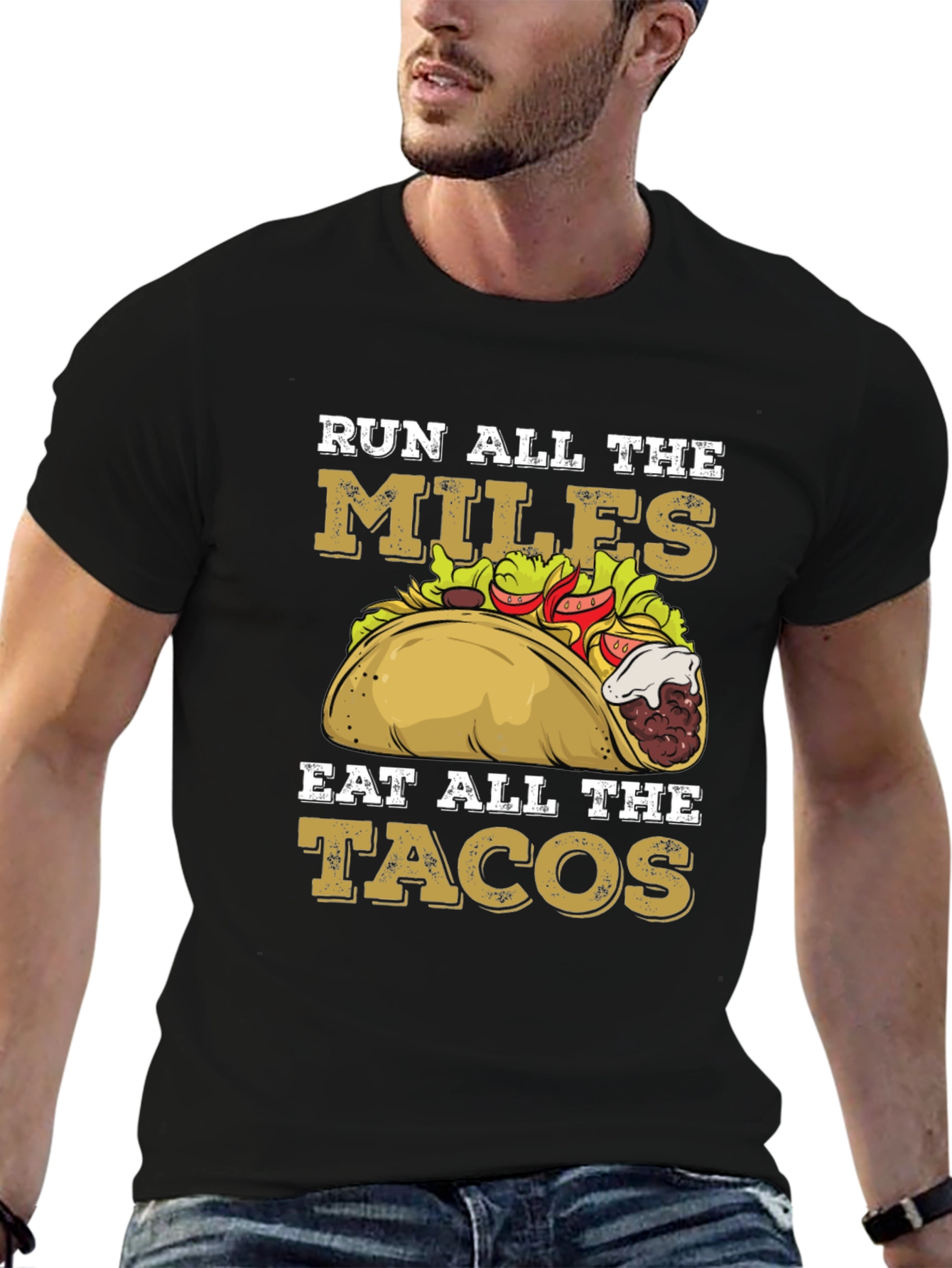 Black Run All The Miles Eat All The Tacos Graphic Tee view 6
