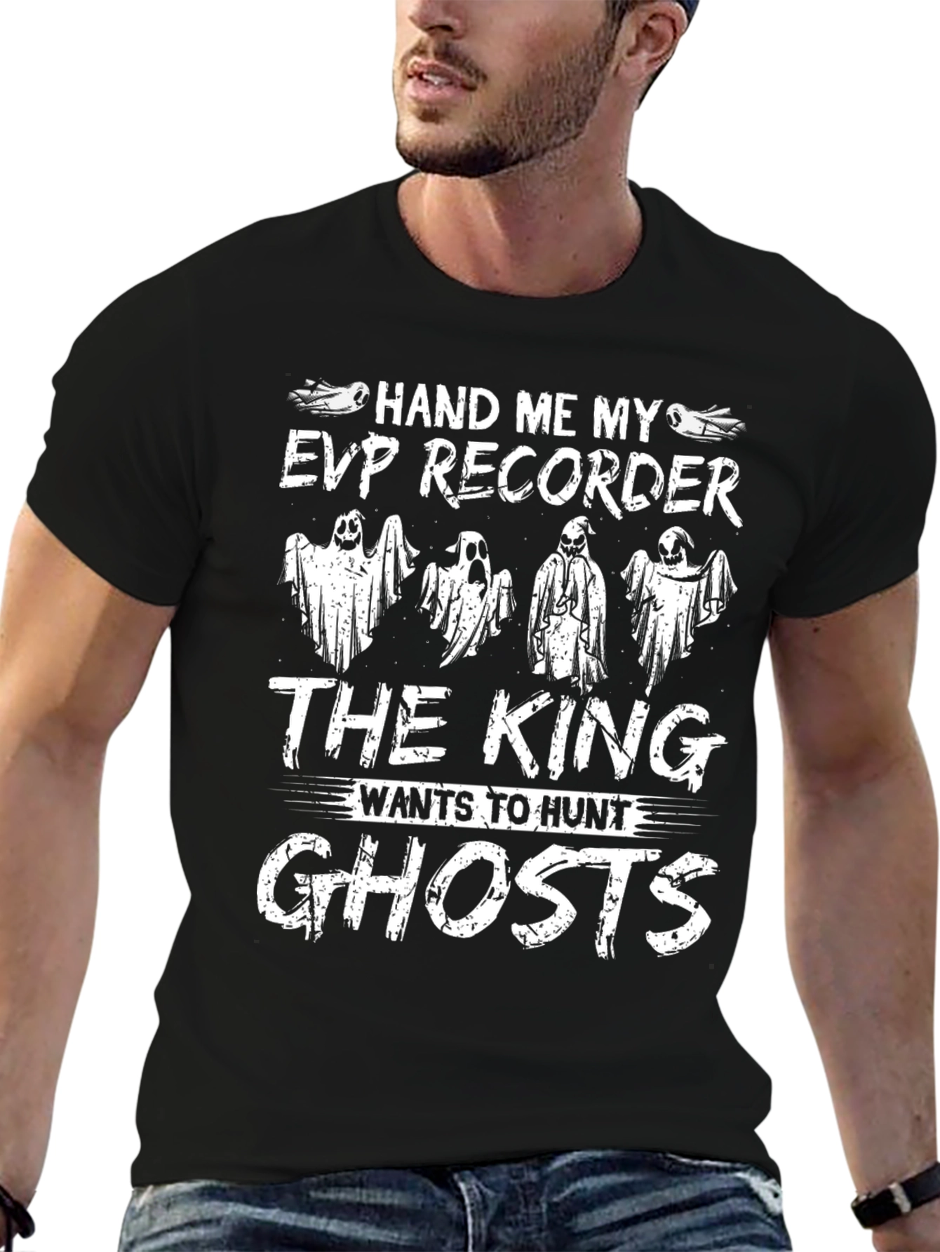 Black EVP Recorder Ghost Hunting T-Shirt view 6