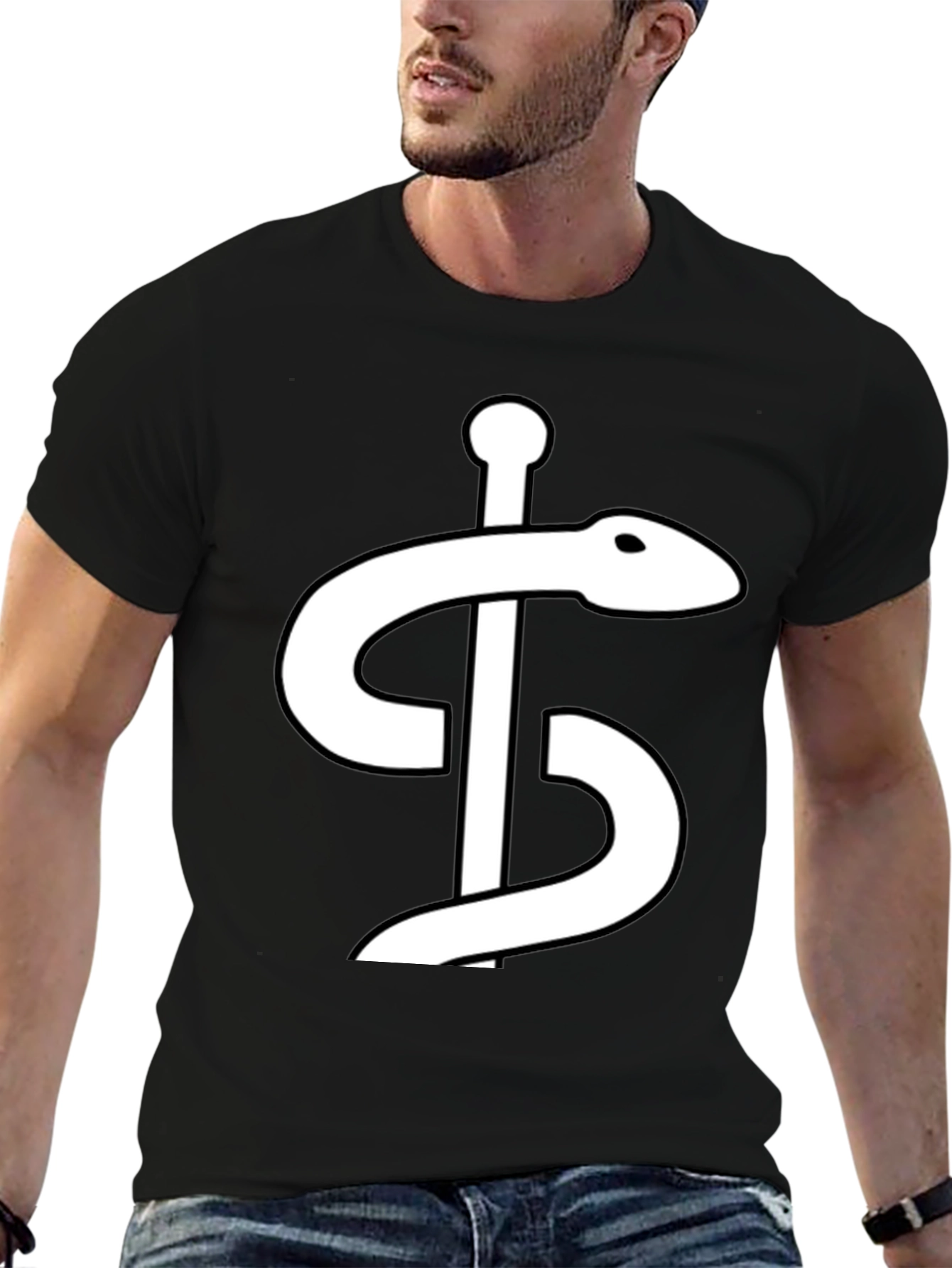 Black Caduceus Graphic Tee - Medical Symbol Shirt view 6
