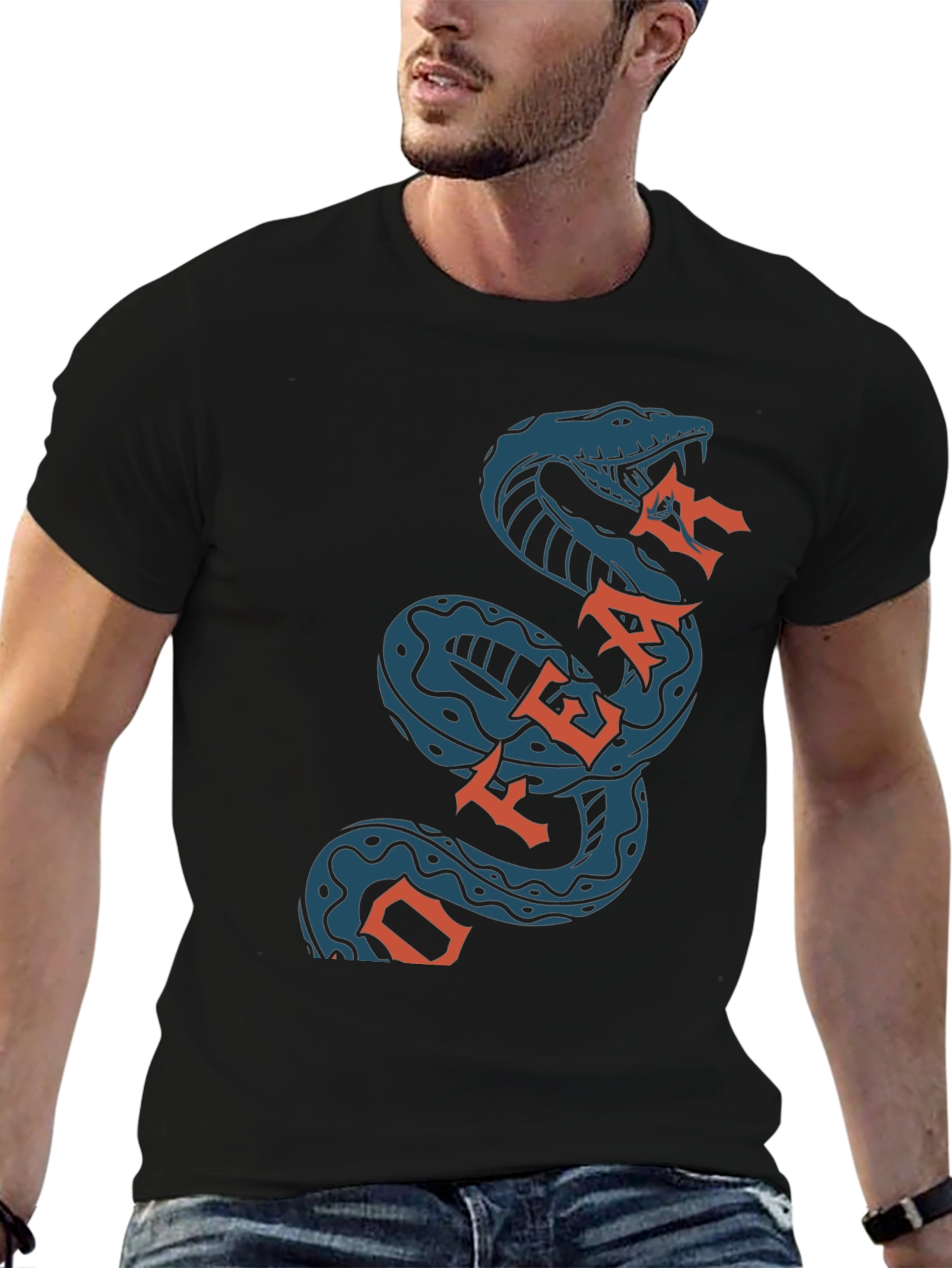 Black Off Fear Snake T-Shirt - Black Cotton Graphic Tee view 6