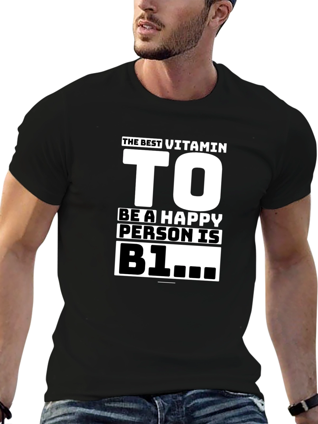Black Vitamin To Be Happy T-Shirt - B1 Humor Tee view 6