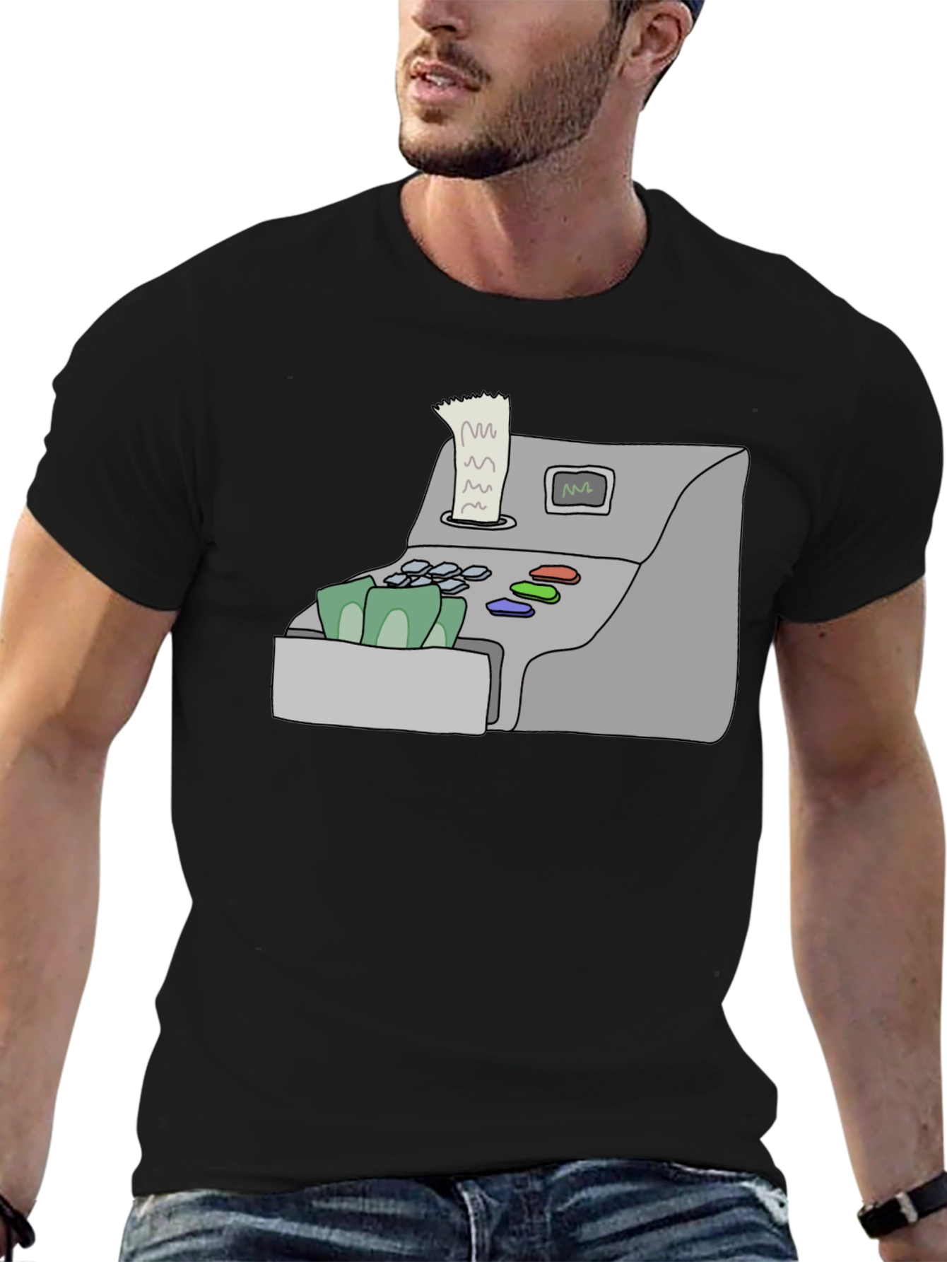 Black Cash Register Graphic Tee - Black Cotton Shirt view 6