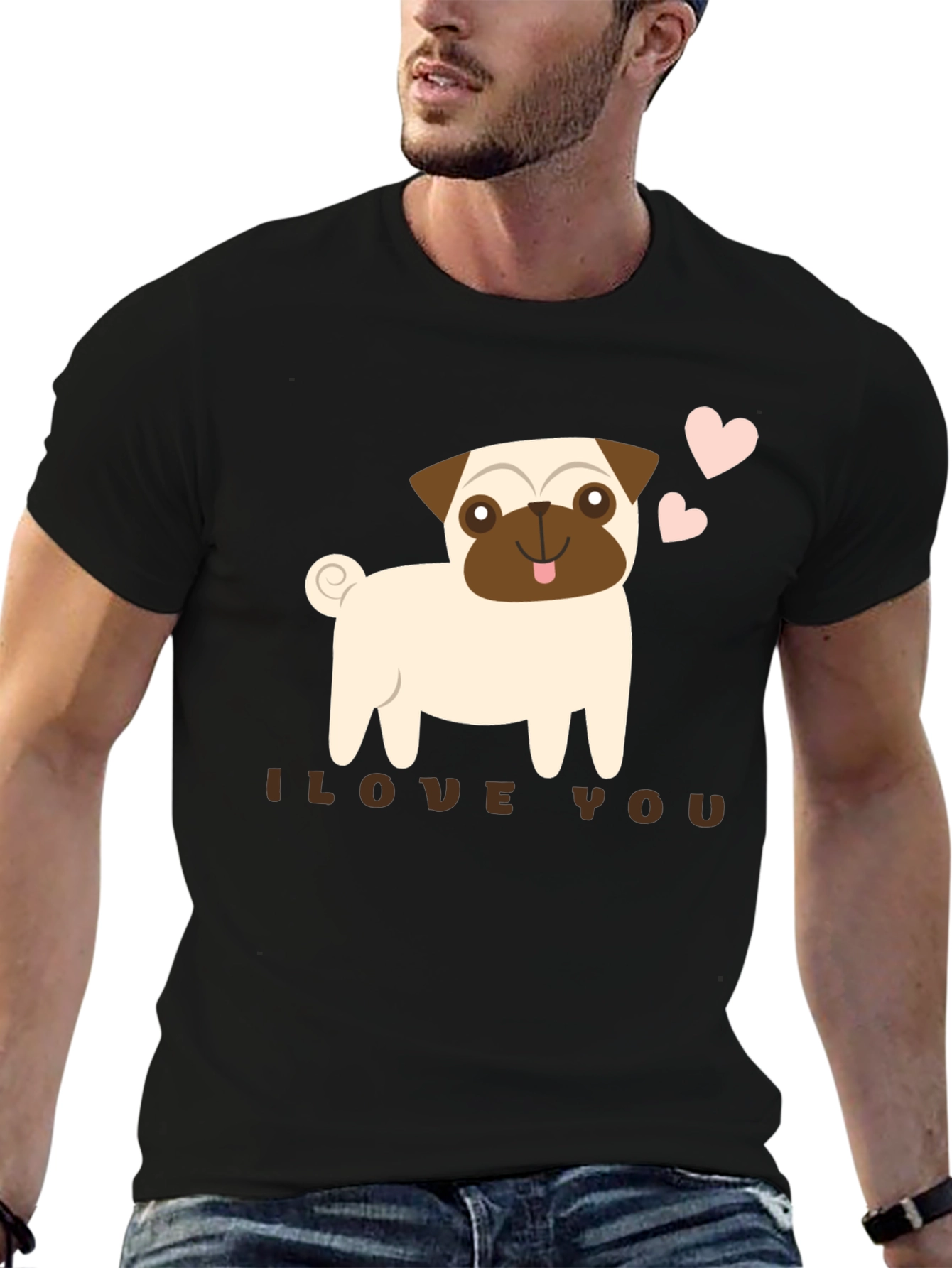 Black I Love You Pug Graphic Tee - Black view 6
