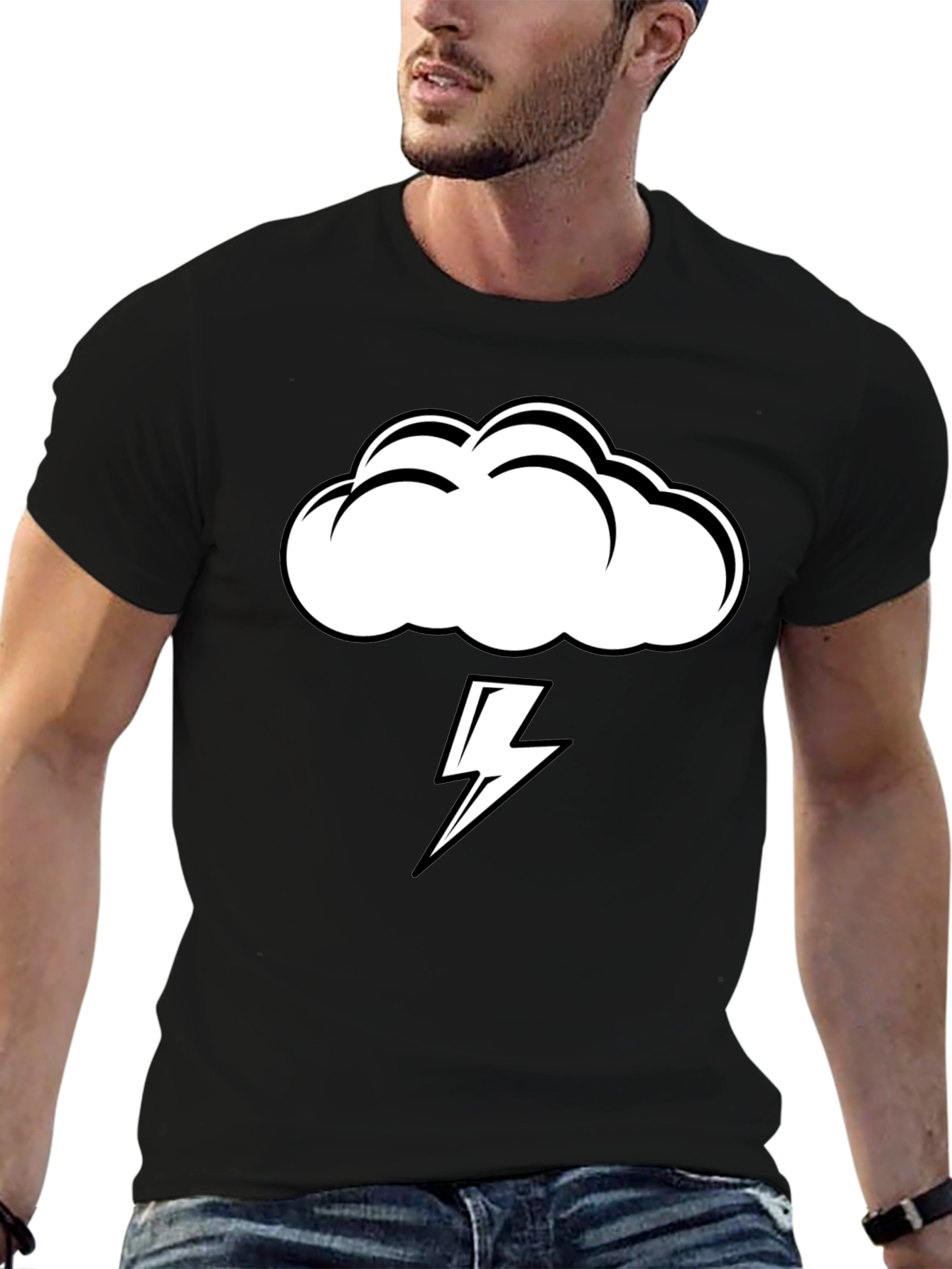 Black Storm Cloud Lightning Graphic Tee - Black view 6